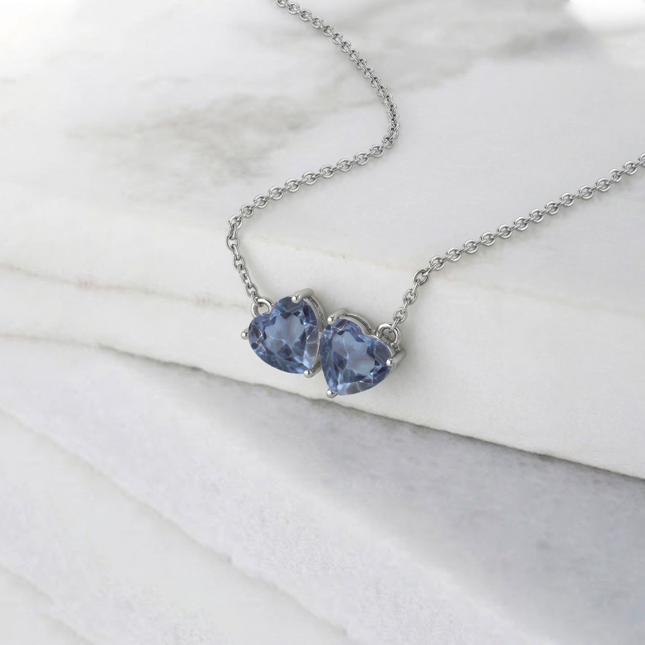 Alexandrite Double Heart Pendant Necklace in 925 Sterling Silver 5 MM 1.3ct