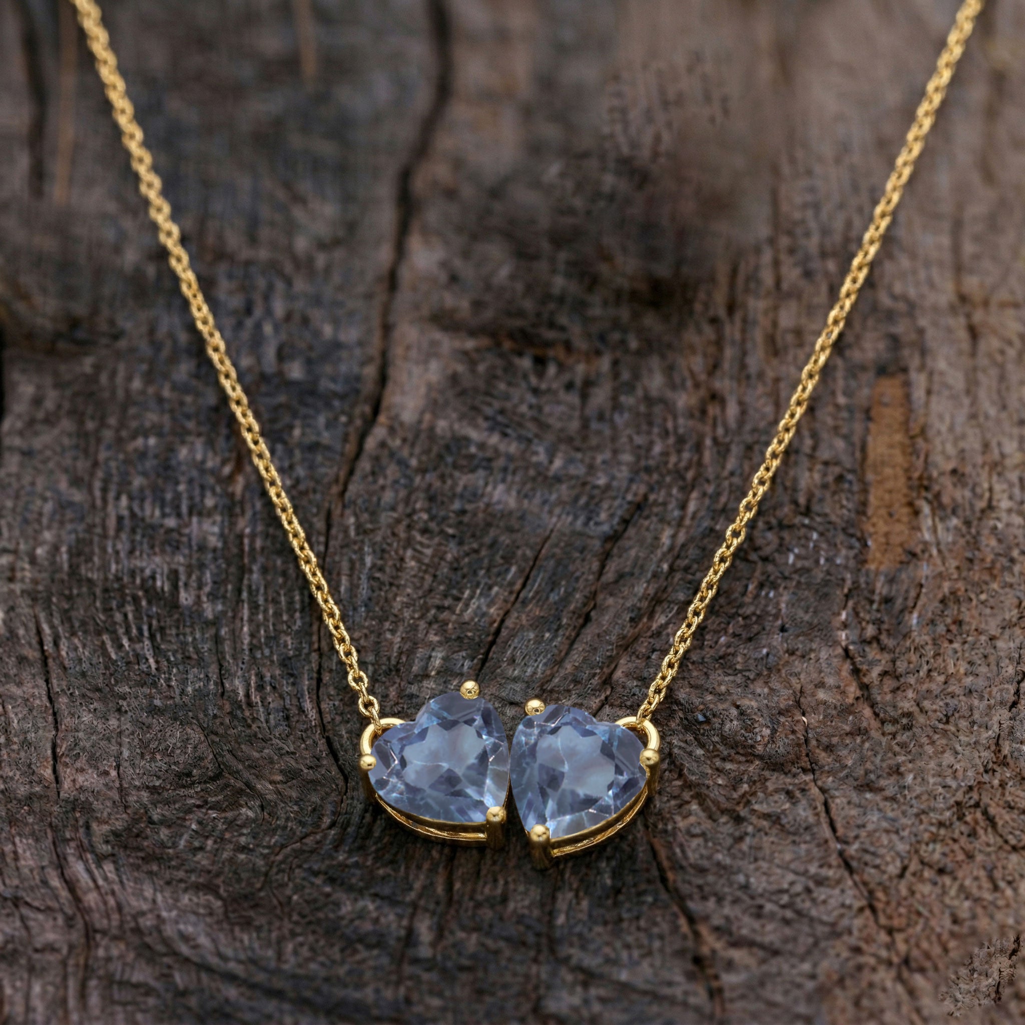 Alexandrite Double Heart Pendant Necklace in 925 Sterling Silver 5 MM 1.3ct
