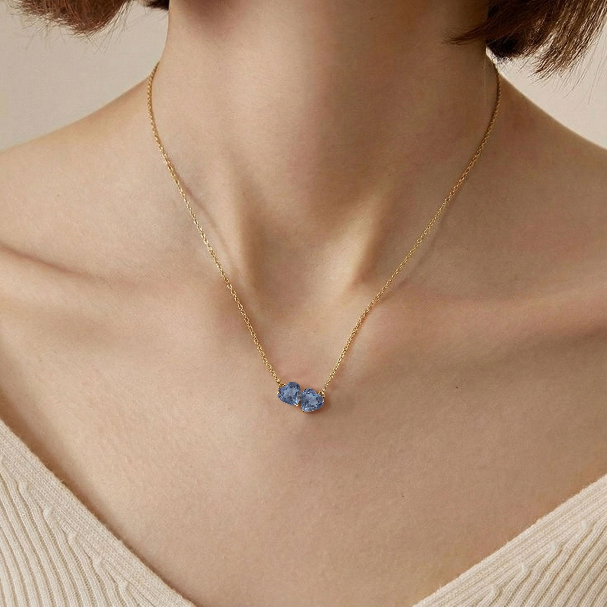 Alexandrite Double Heart Pendant Necklace in 925 Sterling Silver 5 MM 1.3ct