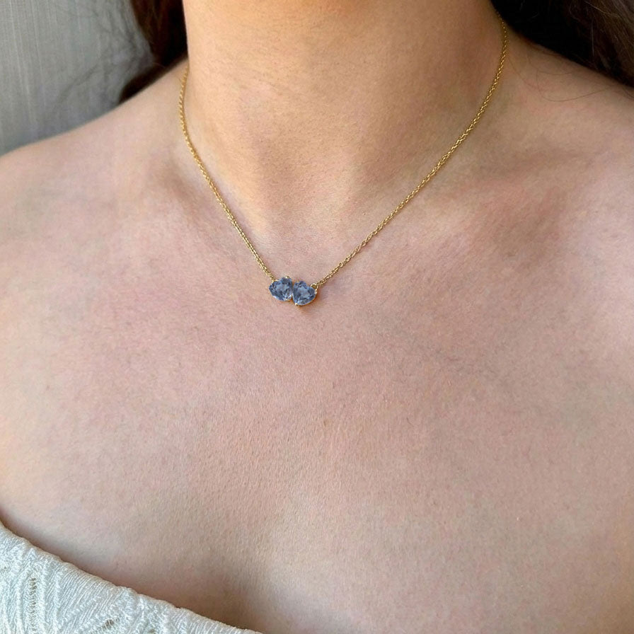 Alexandrite Double Heart Pendant Necklace in 925 Sterling Silver 5 MM 1.3ct