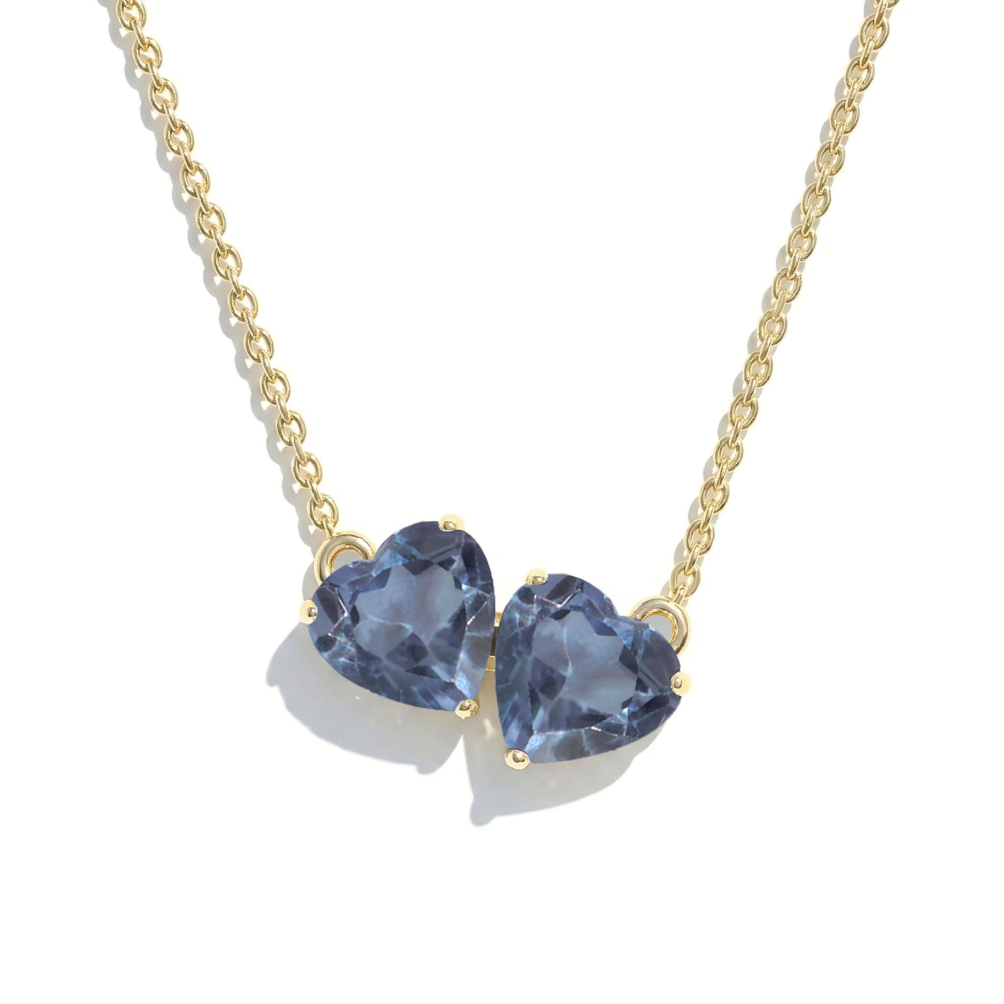 Alexandrite Double Heart Pendant Necklace in 925 Sterling Silver 5 MM 1.3ct