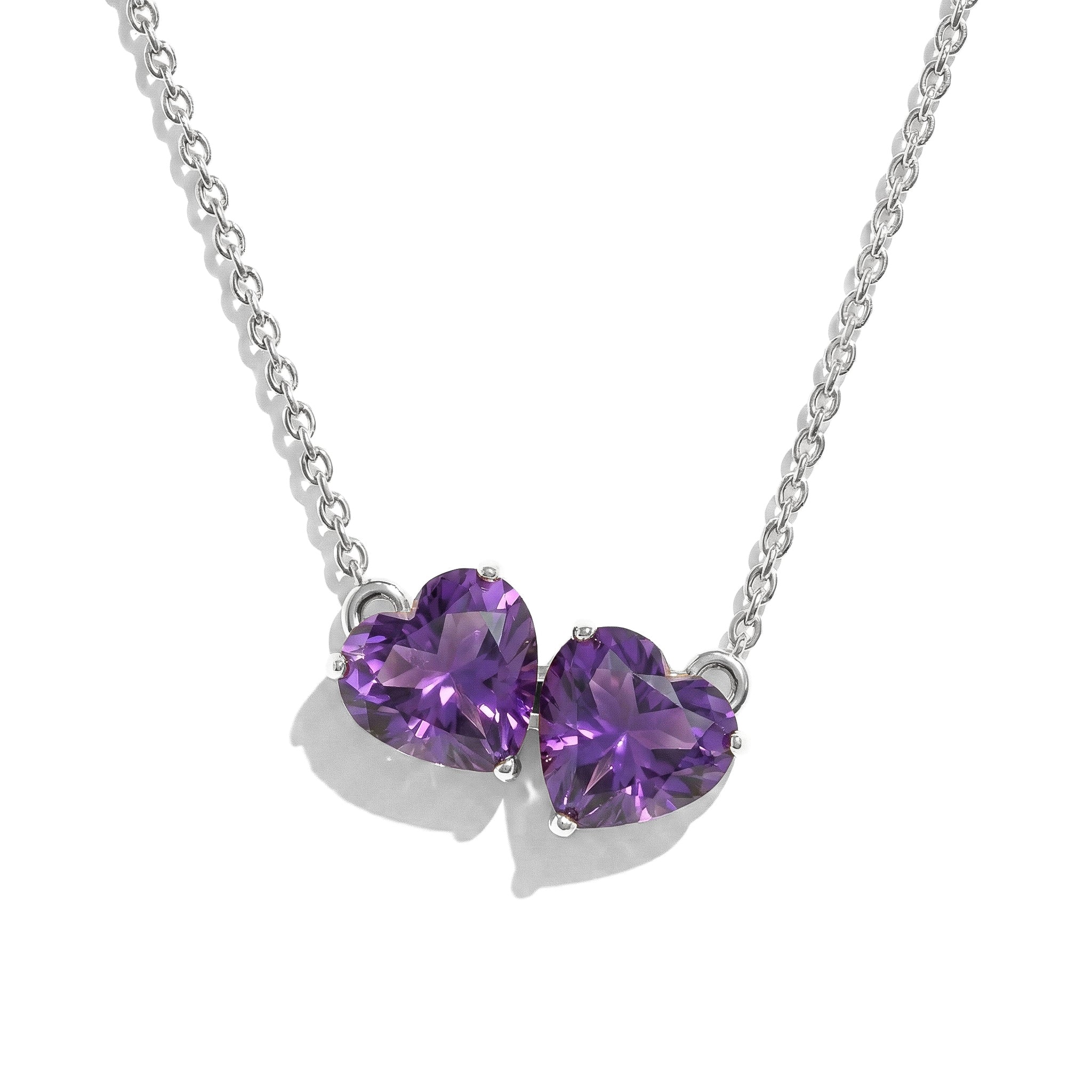 Amethyst Double Heart Pendant Necklace in 925 Sterling Silver 5 MM 1.3ct