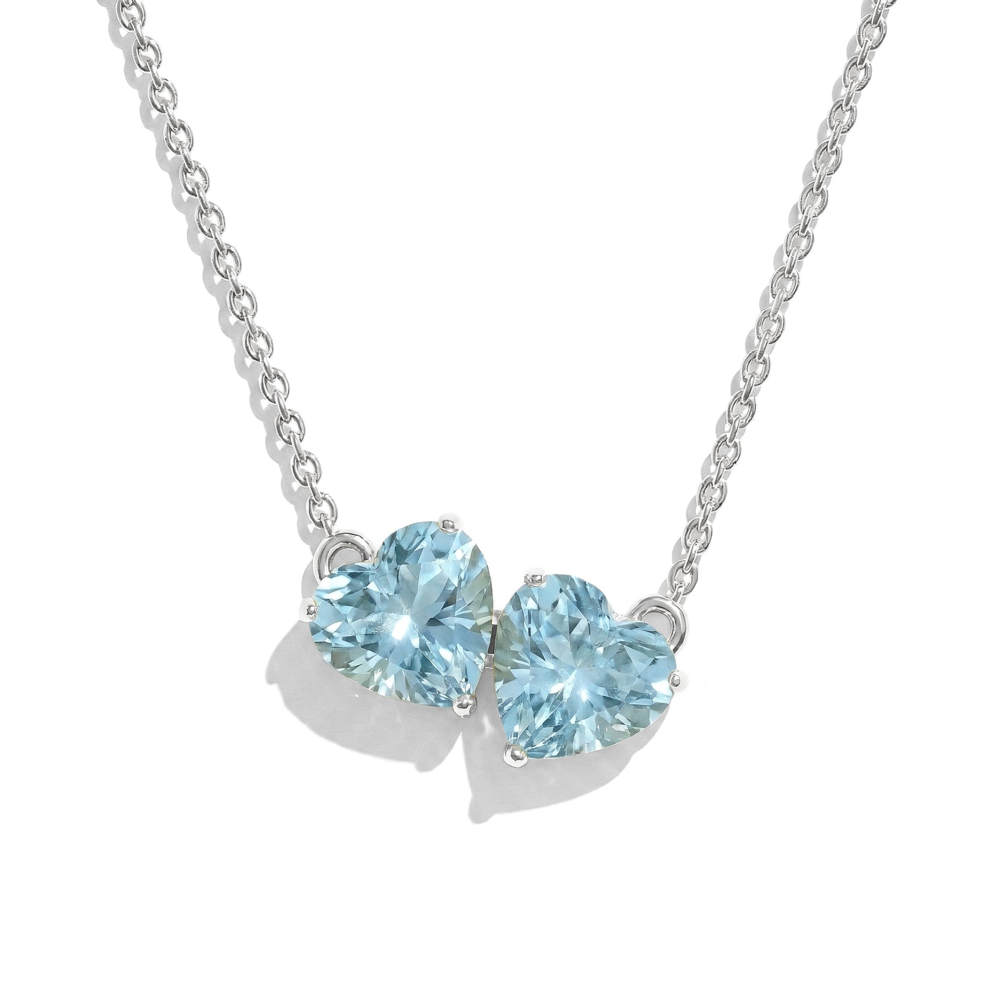 Aquamarine Double Heart Pendant Necklace in 925 Sterling Silver 5 MM 1.3ct