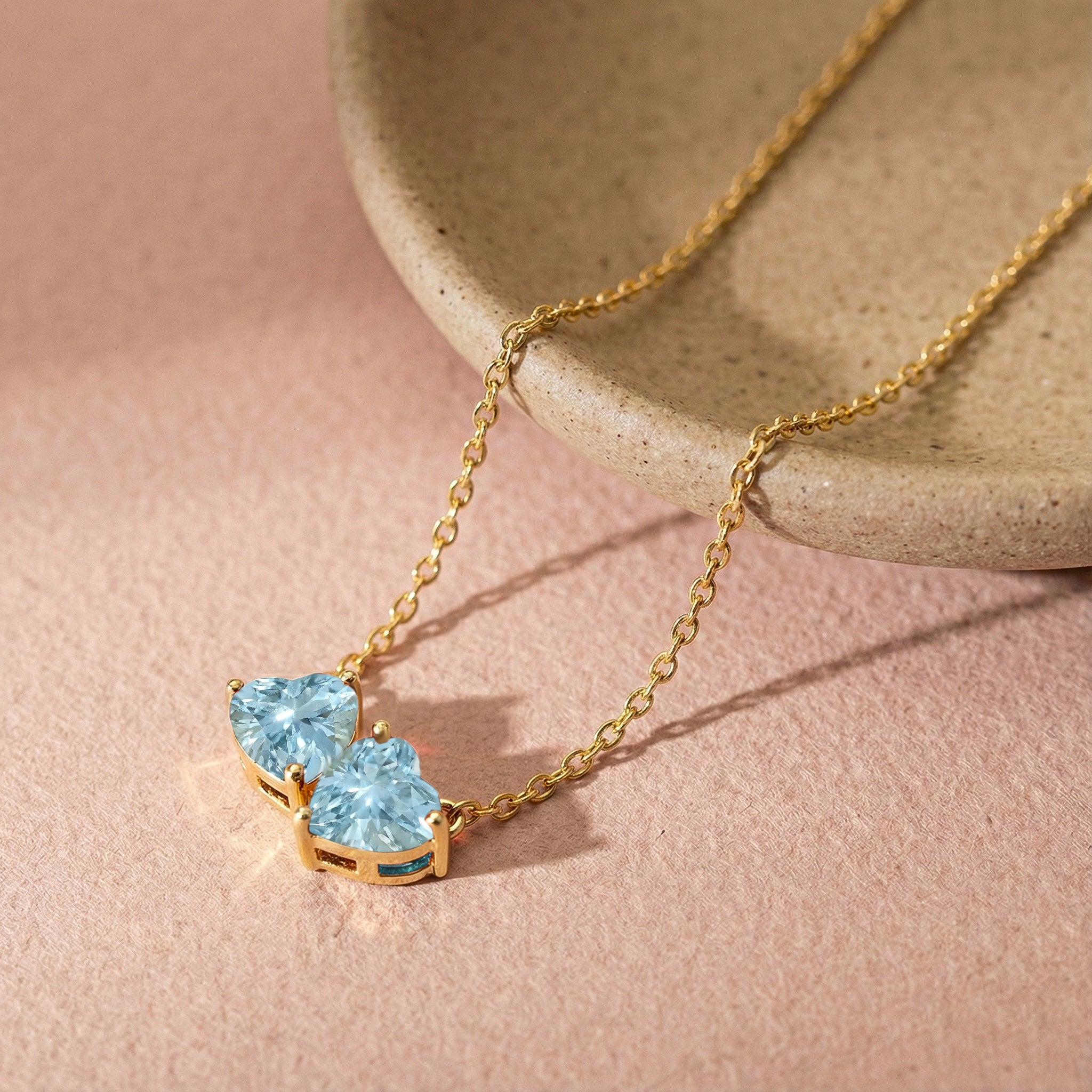 Aquamarine Double Heart Pendant Necklace in 925 Sterling Silver 5 MM 1.3ct