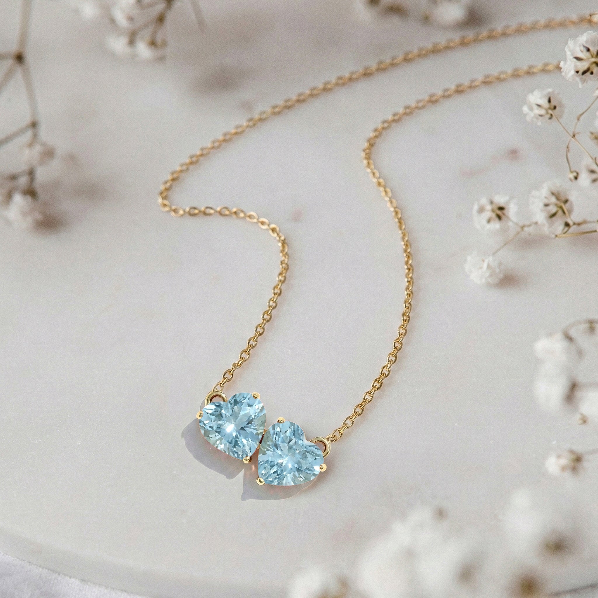 Aquamarine Double Heart Pendant Necklace in 925 Sterling Silver 5 MM 1.3ct