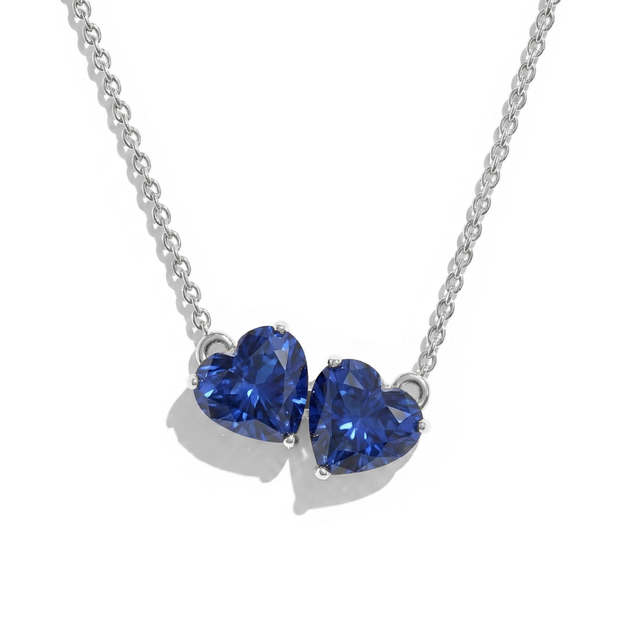 Blue Sapphire Double Heart Pendant Necklace in 925 Sterling Silver 5 MM 1.3ct