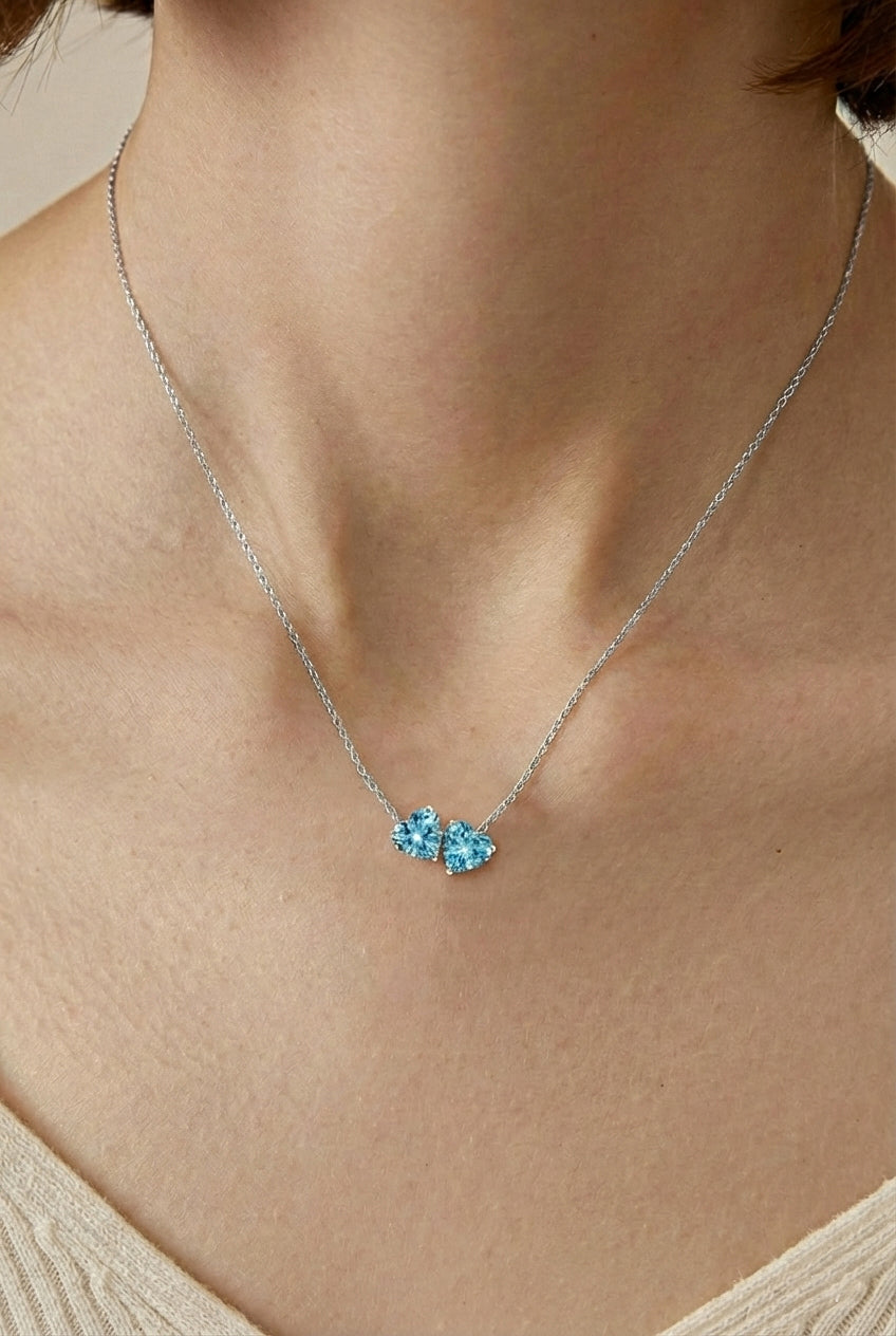 Blue Topaz Double Heart Pendant Necklace in 925 Sterling Silver 5 MM 1.3ct