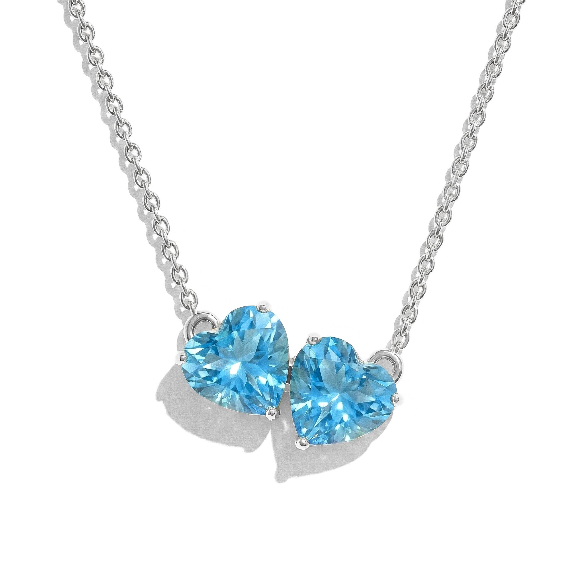Blue Topaz Double Heart Pendant Necklace in 925 Sterling Silver 5 MM 1.3ct