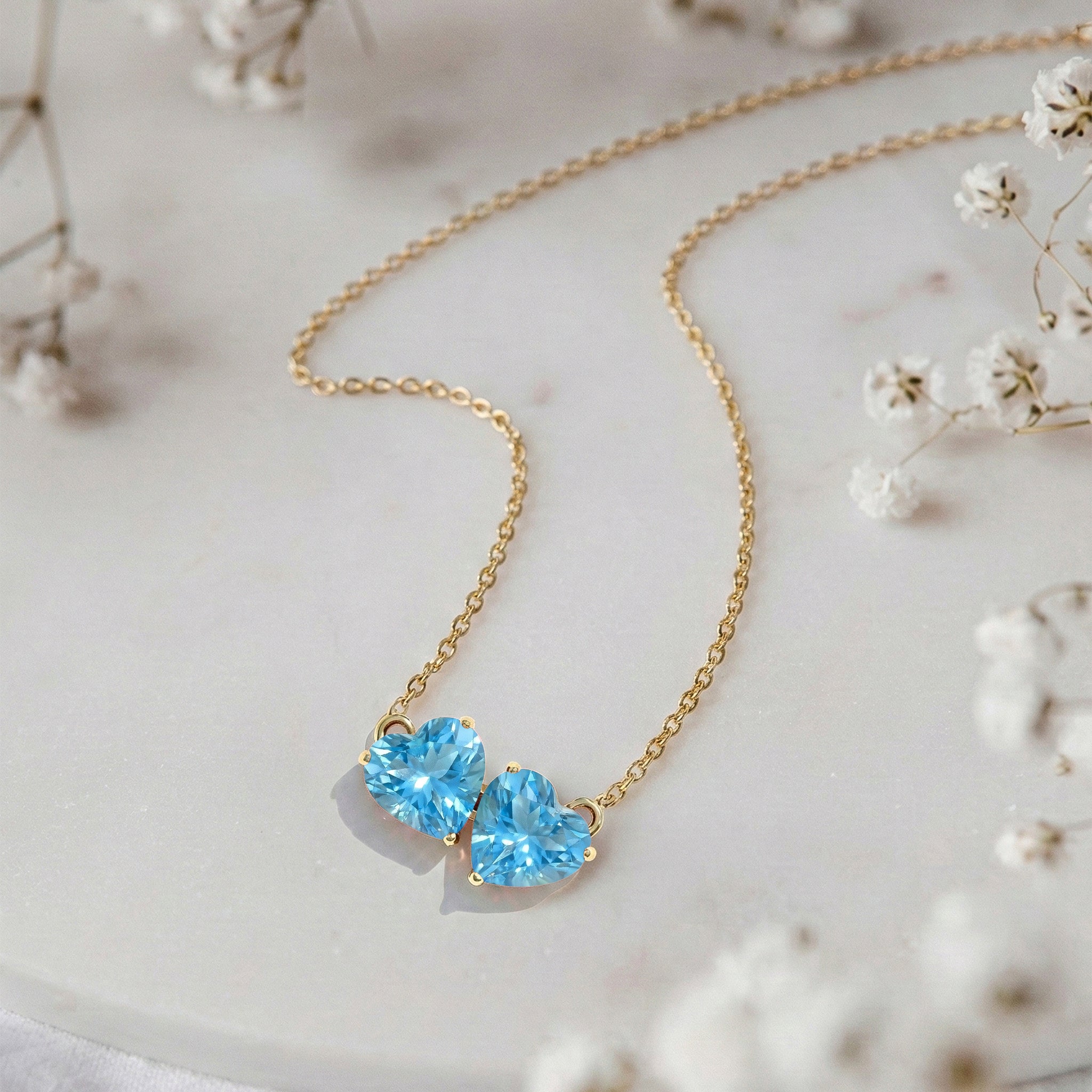 Blue Topaz Double Heart Pendant Necklace in 925 Sterling Silver 5 MM 1.3ct