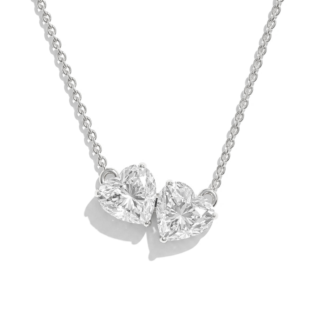 Cubic Zirconia Double Heart Pendant Necklace in 925 Sterling Silver 5 MM 1.3ct