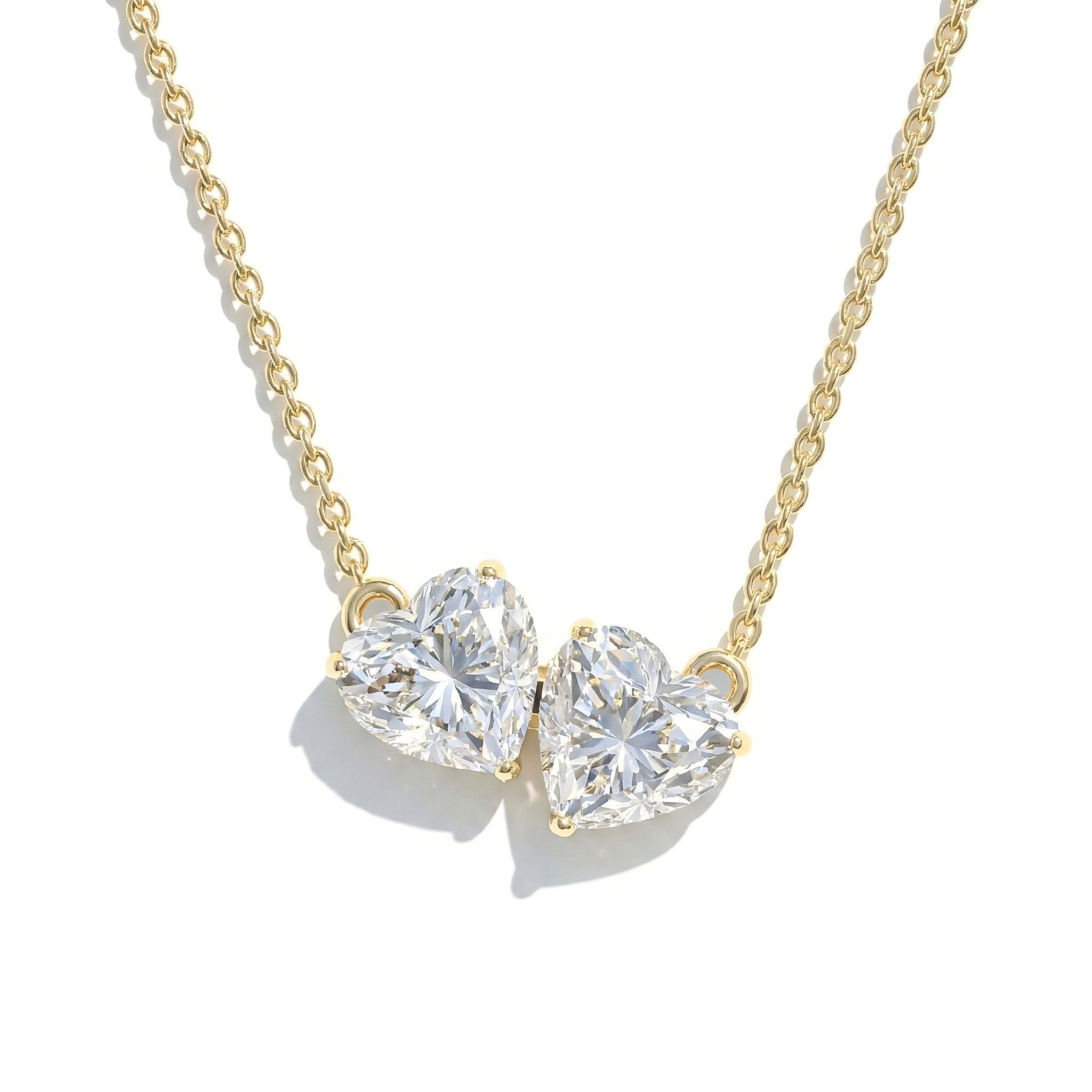 Simulated Diamond Double Heart Pendant Necklace in Yellow Gold Plated 5 MM 1.3ct