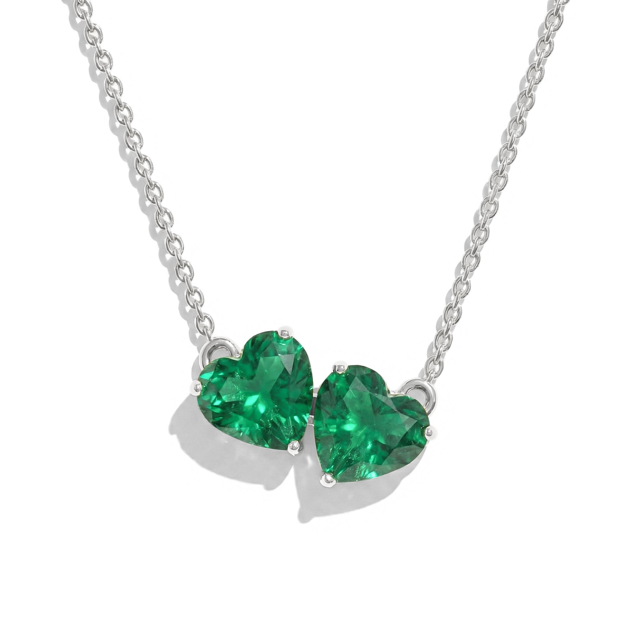 Emerald Double Heart Pendant Necklace in 925 Sterling Silver 5 MM 1.3ct