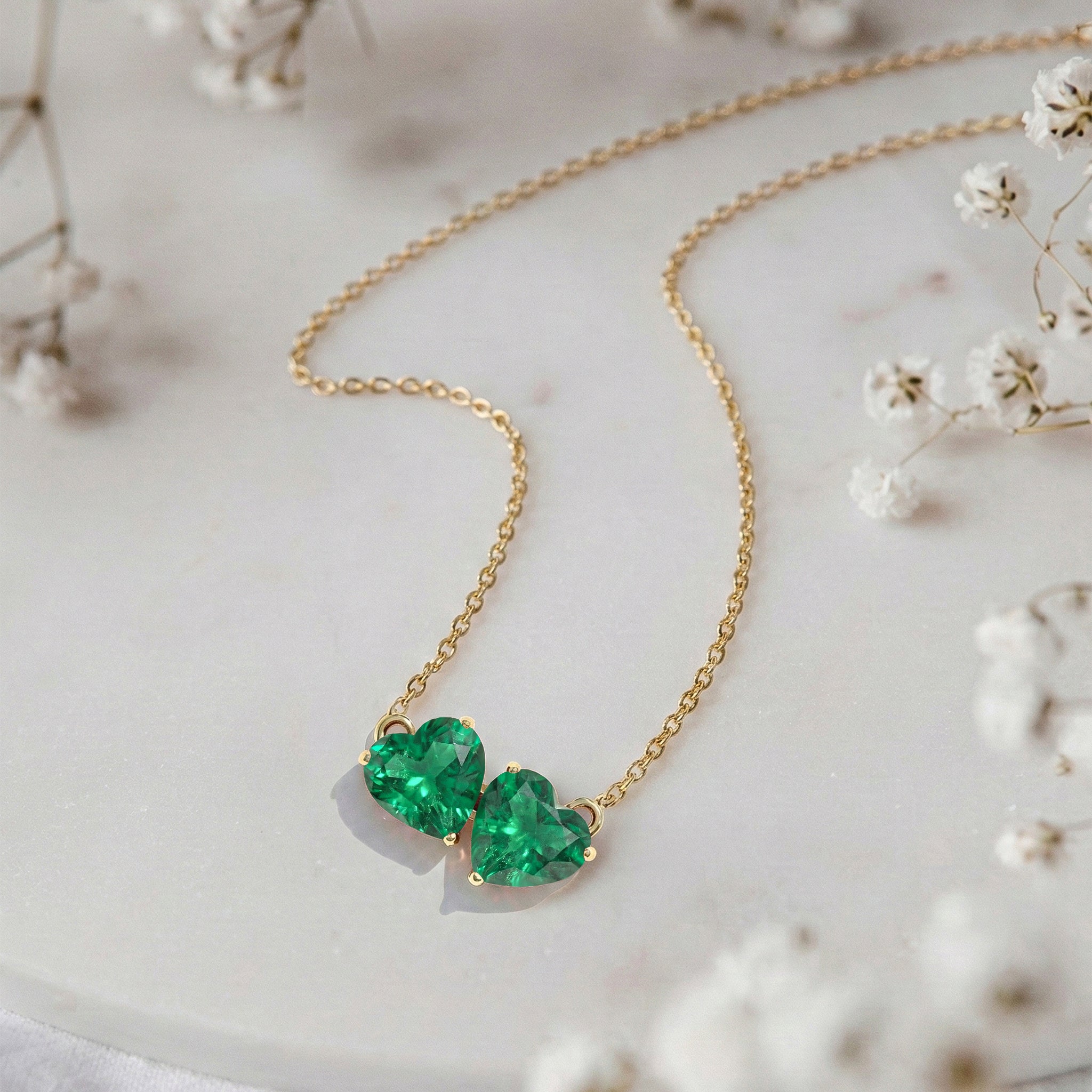 Emerald Double Heart Pendant Necklace in 925 Sterling Silver 5 MM 1.3ct