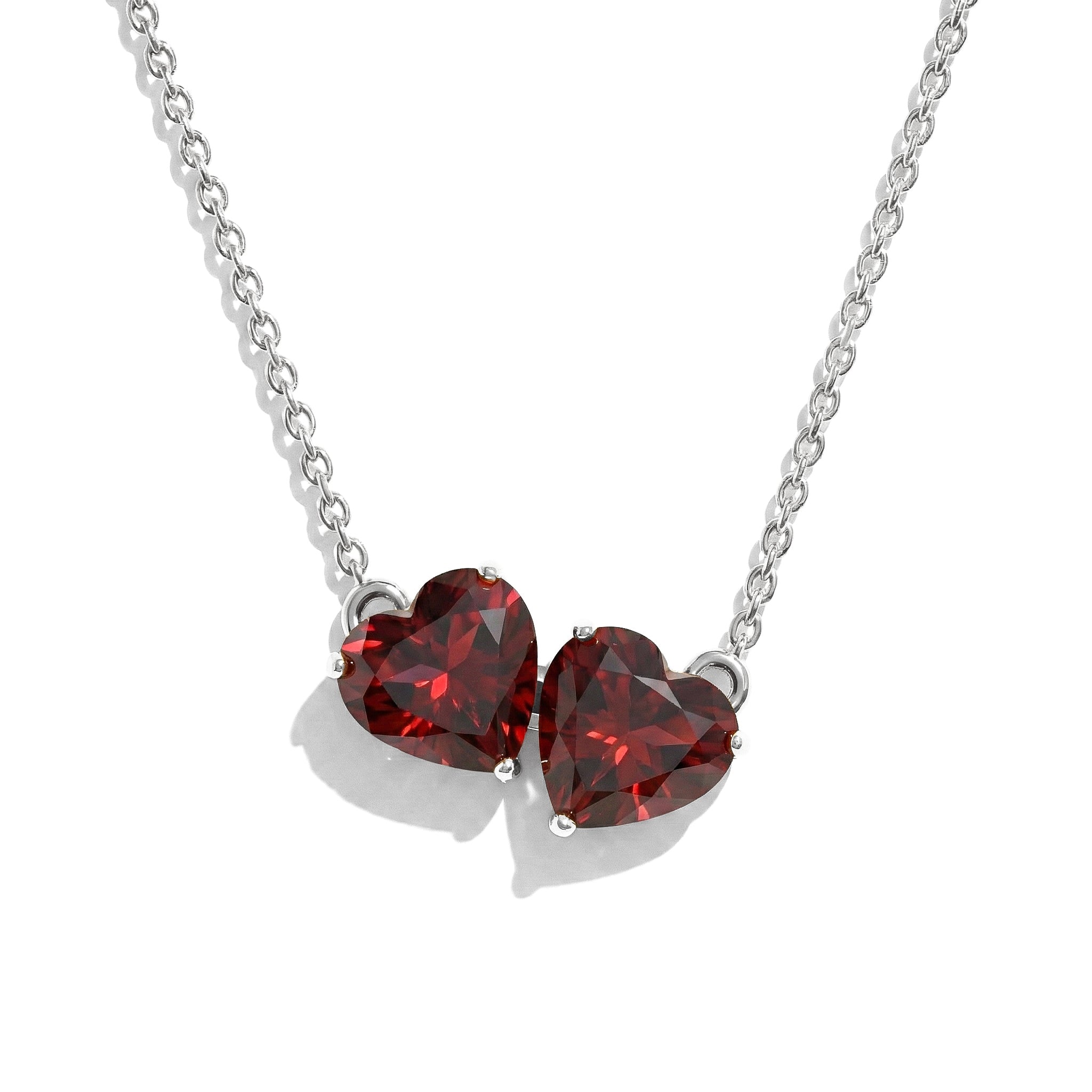 Garnet Double Heart Pendant Necklace in 925 Sterling Silver 5 MM 1.3ct
