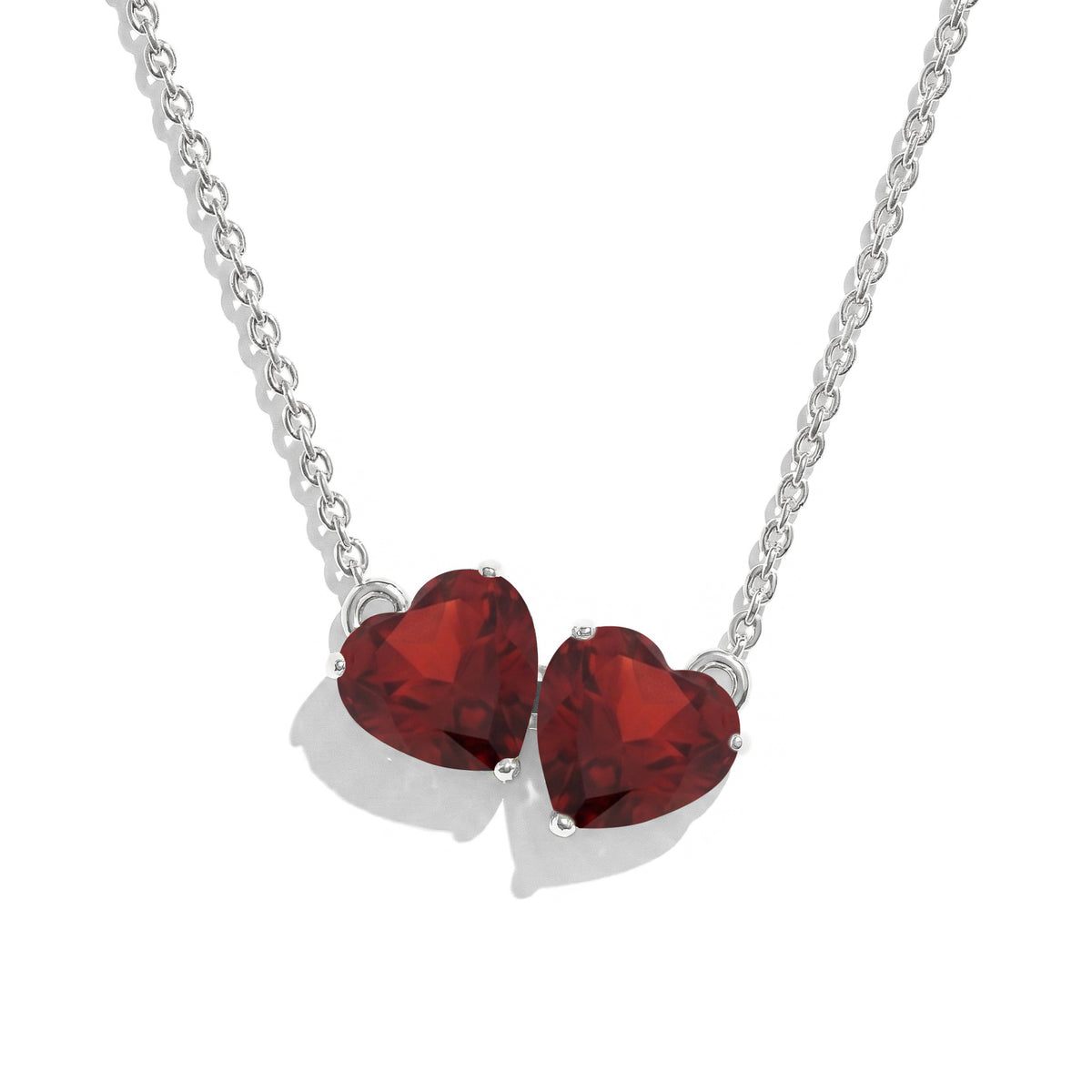 Garnet Double Heart Pendant Necklace in 925 Sterling Silver 5 MM 1.3ct