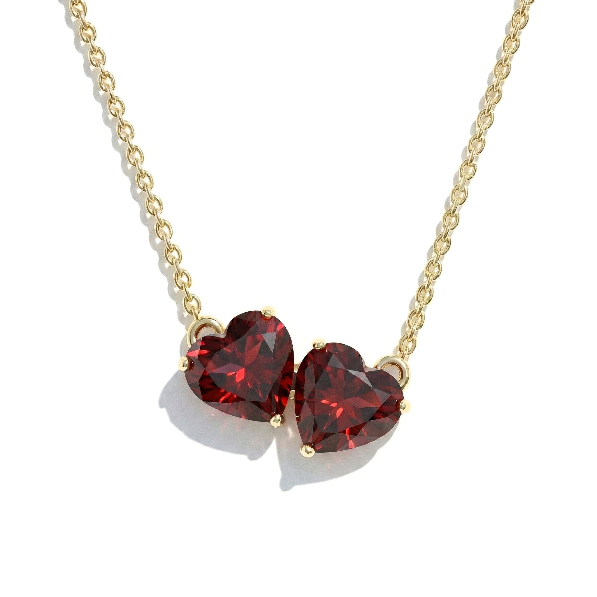 Garnet Double Heart Pendant Necklace in 925 Sterling Silver 5 MM 1.3ct