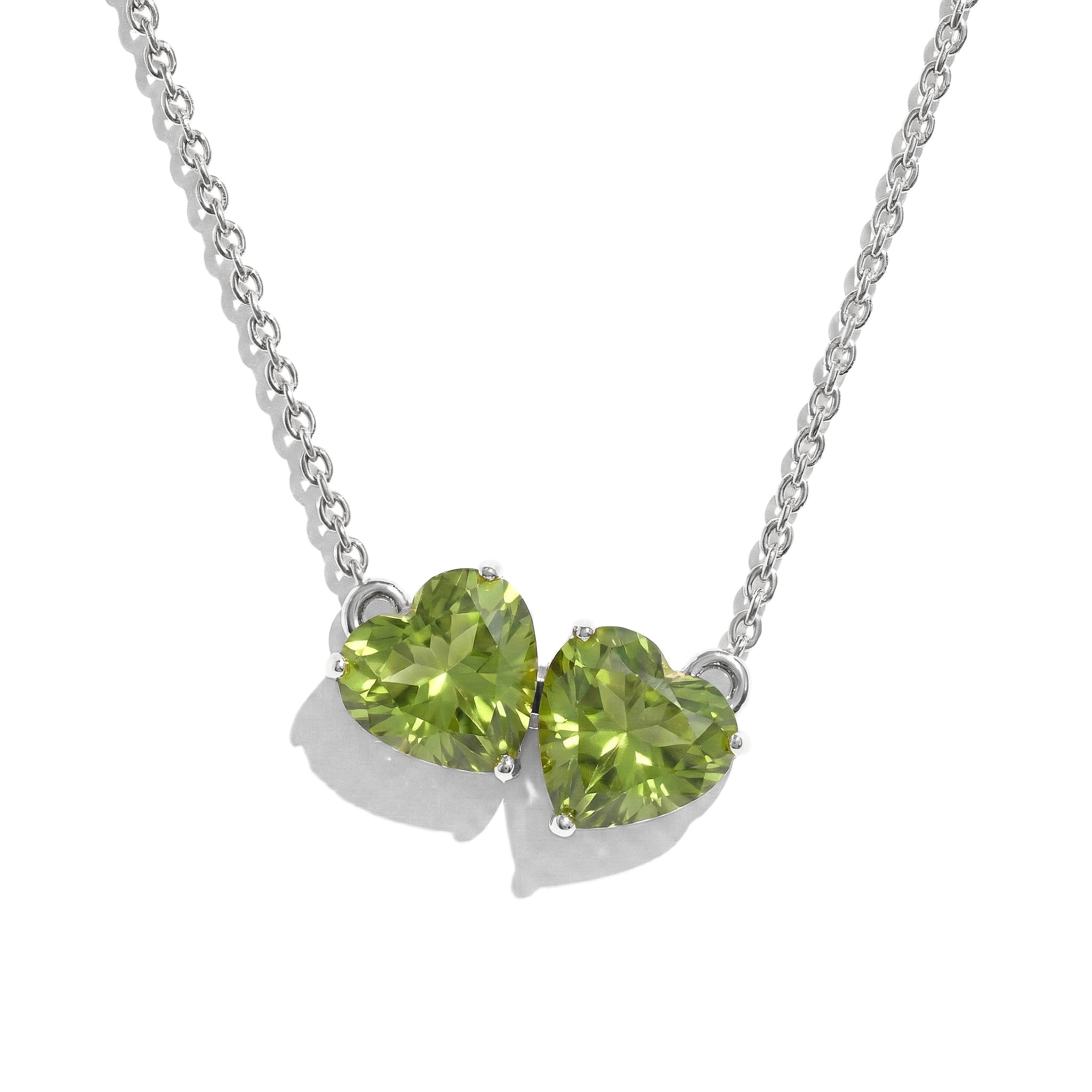 Peridot Double Heart Pendant Necklace in 925 Sterling Silver 5 MM 1.3ct