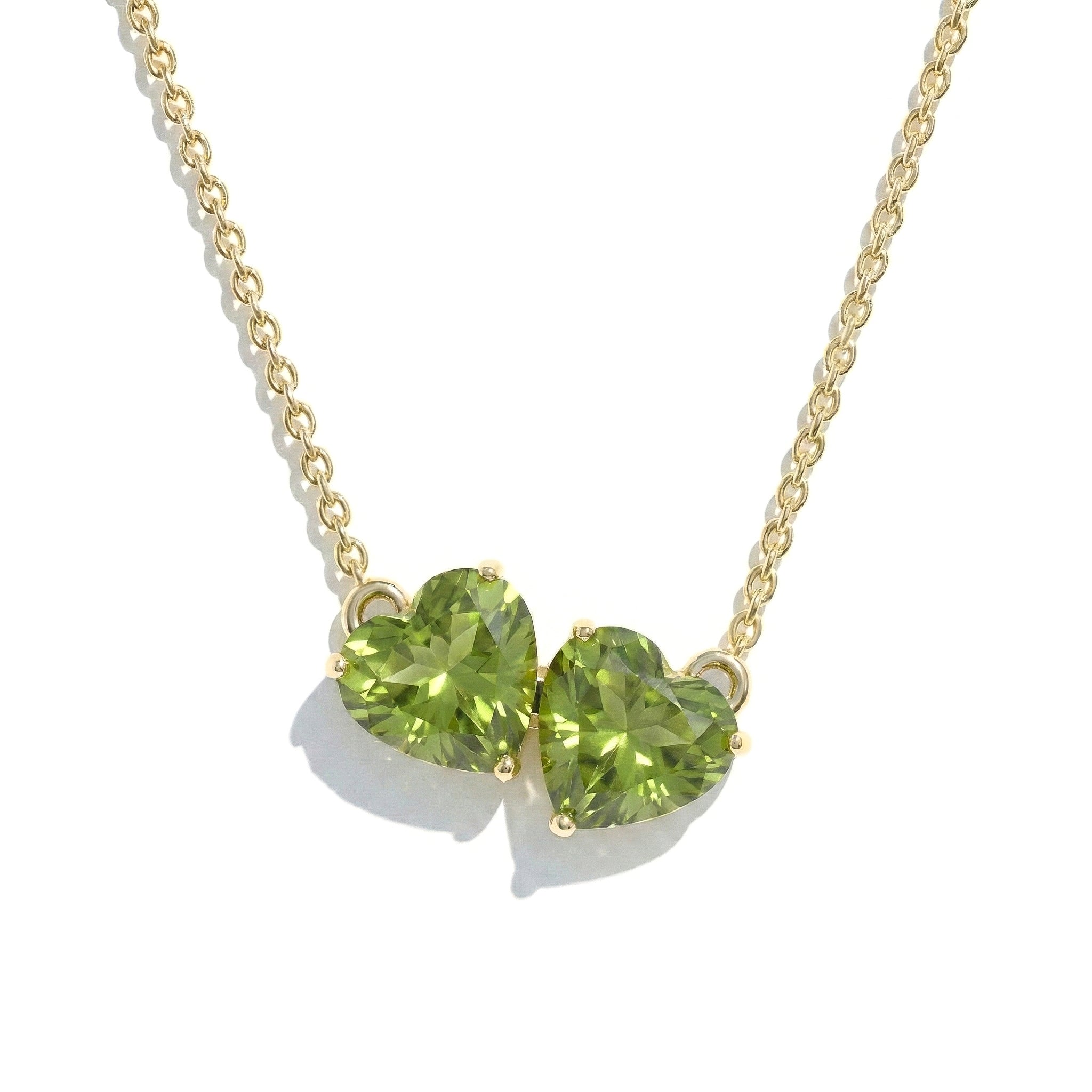 Peridot Double Heart Pendant Necklace in 925 Sterling Silver 5 MM 1.3ct