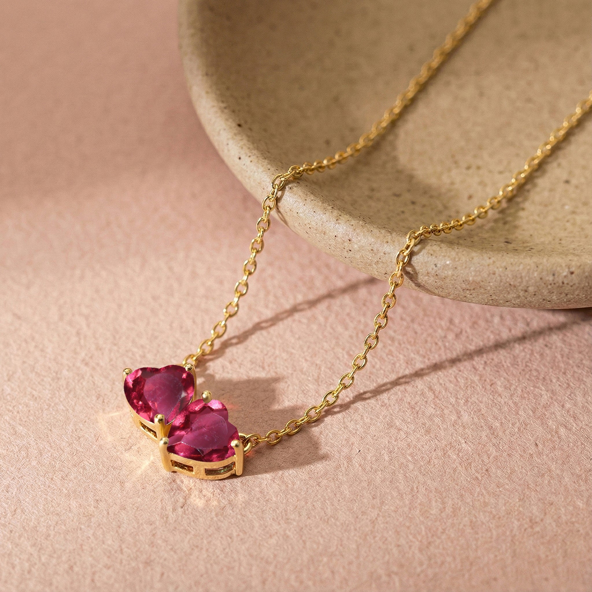 Pink Tourmaline Double Heart Pendant Necklace in 925 Sterling Silver 5 MM 1.3ct