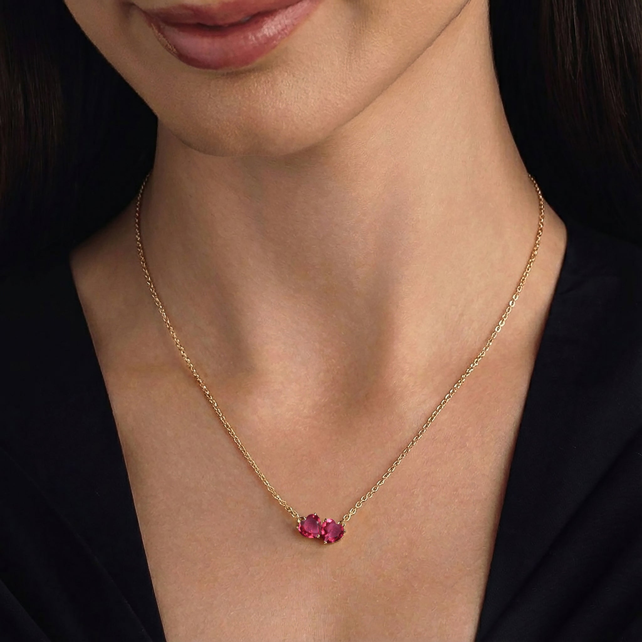 Pink Tourmaline Double Heart Pendant Necklace in 925 Sterling Silver 5 MM 1.3ct