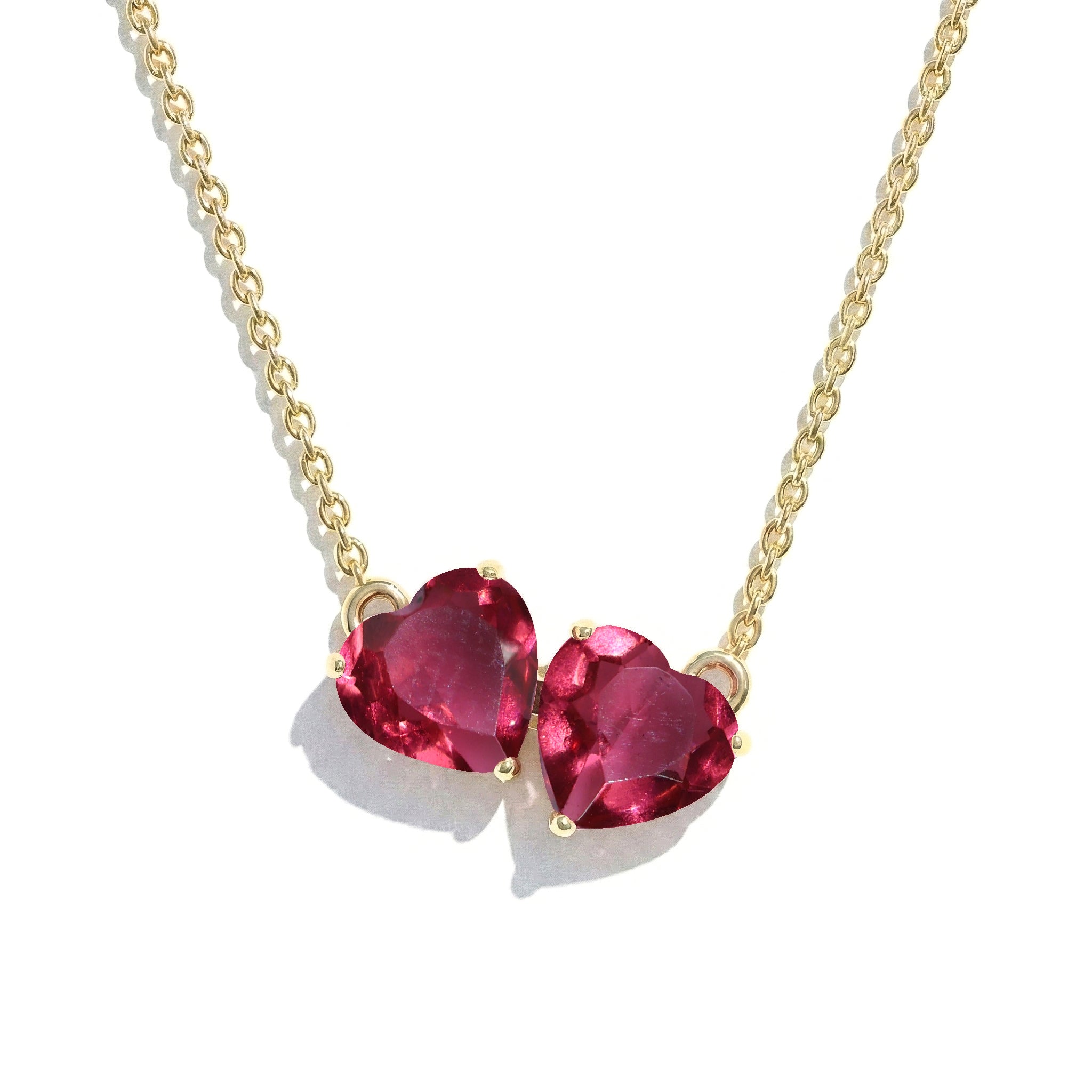 Pink Tourmaline Double Heart Pendant Necklace in 925 Sterling Silver 5 MM 1.3ct
