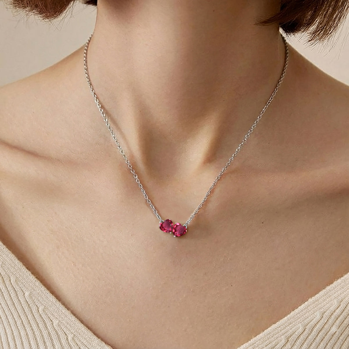 Pink Tourmaline Double Heart Pendant Necklace in 925 Sterling Silver 5 MM 1.3ct