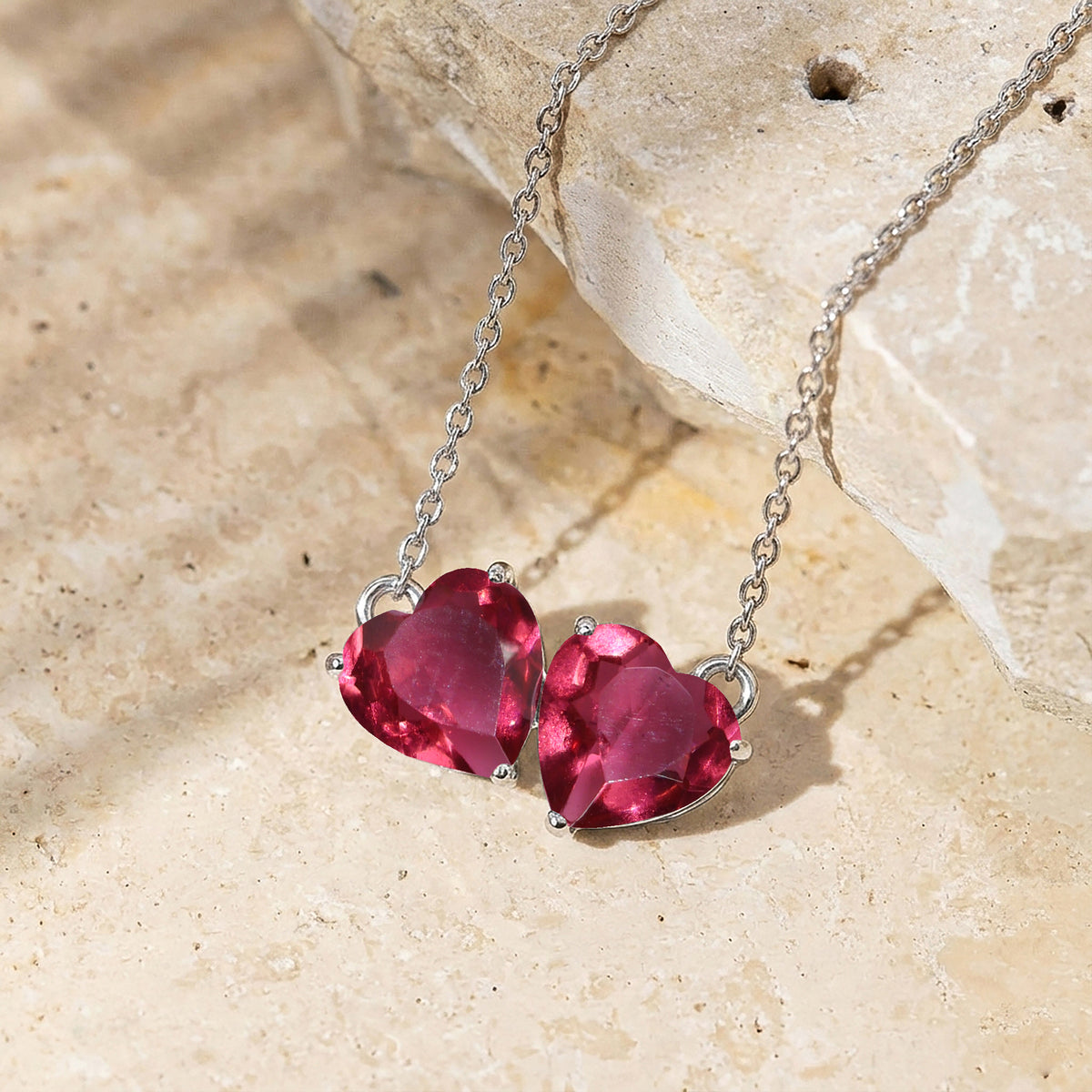 Pink Tourmaline Double Heart Pendant Necklace in 925 Sterling Silver 5 MM 1.3ct