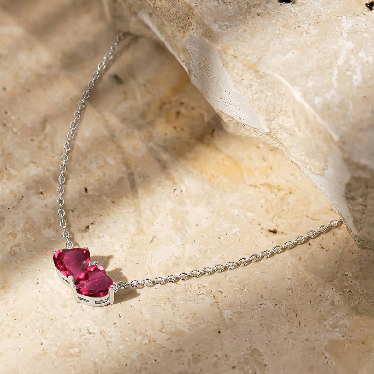 Pink Tourmaline Double Heart Pendant Necklace in 925 Sterling Silver 5 MM 1.3ct