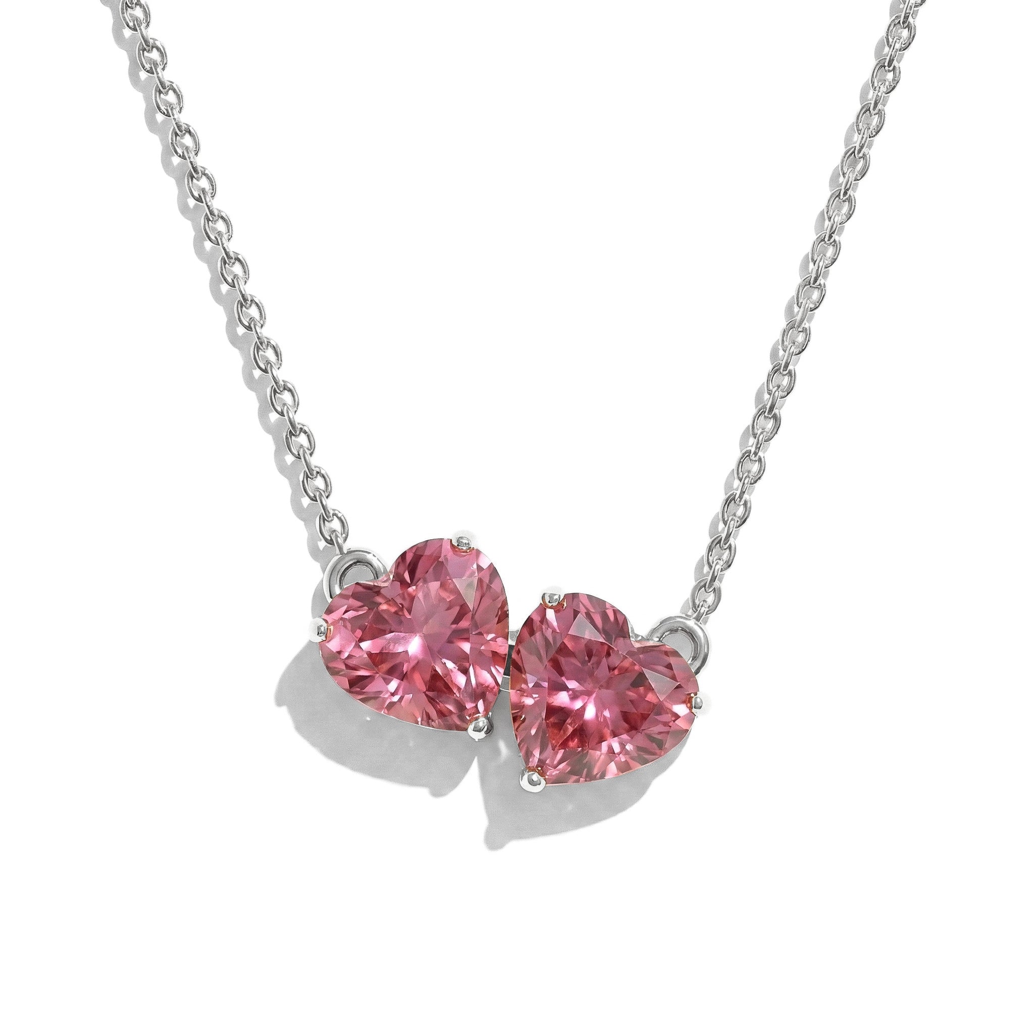 Pink Tourmaline Double Heart Pendant Necklace in 925 Sterling Silver 5 MM 1.3ct