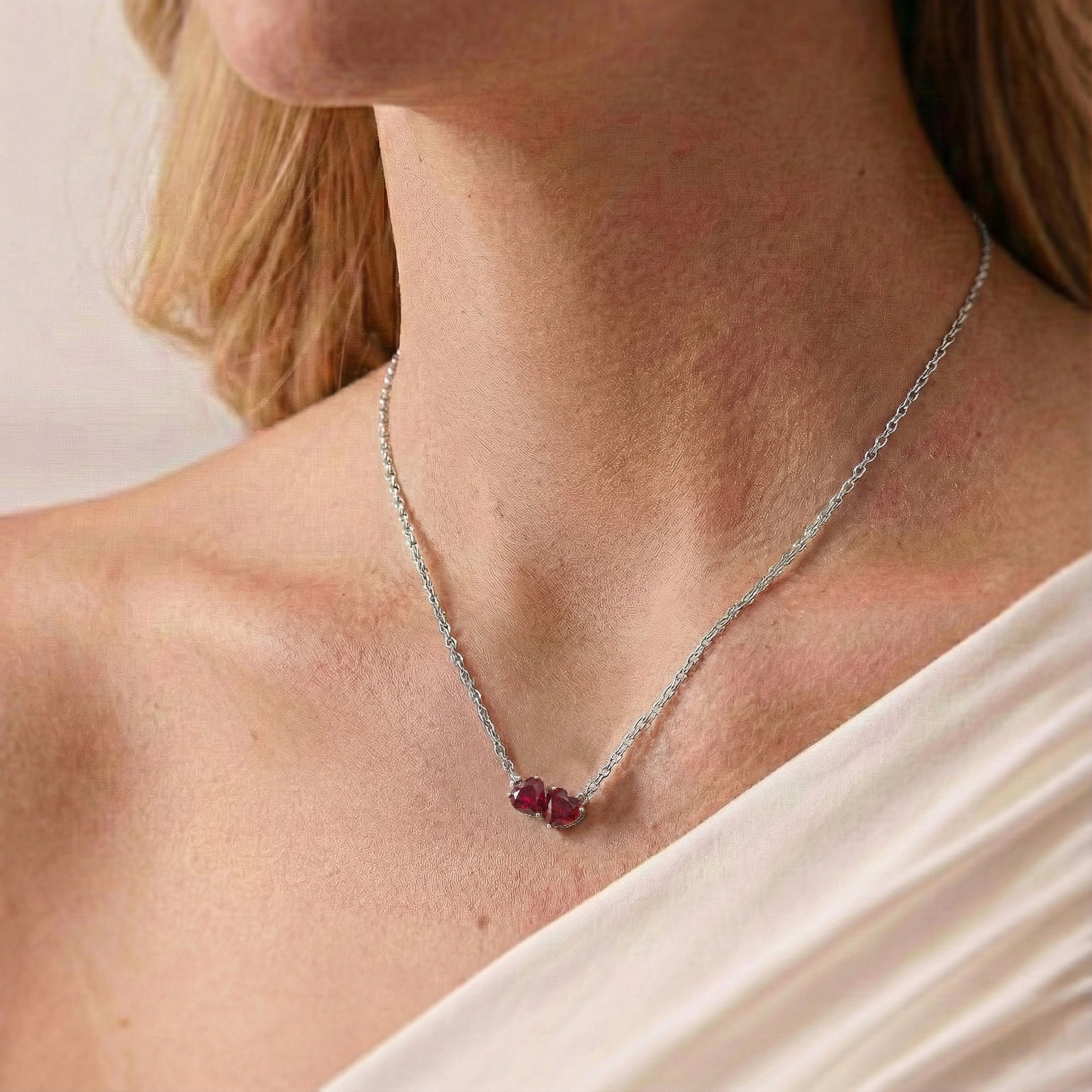 Ruby Double Heart Pendant Necklace in 925 Sterling Silver 5 MM 1.3ct