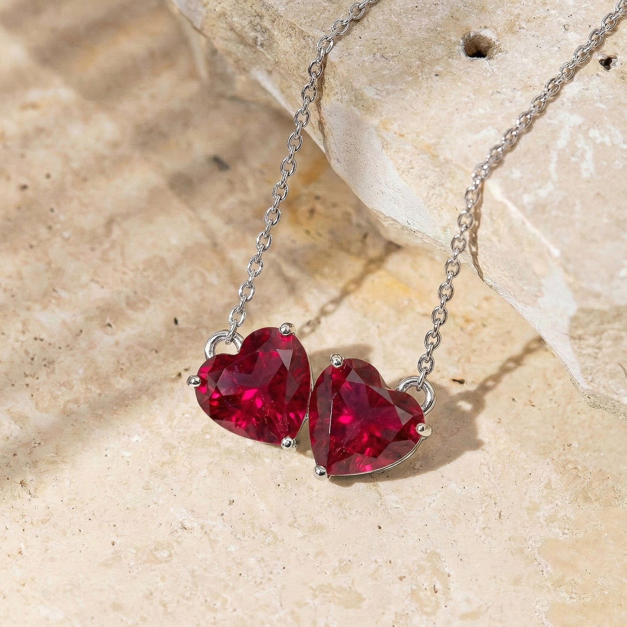 Ruby Double Heart Pendant Necklace in 925 Sterling Silver 5 MM 1.3ct