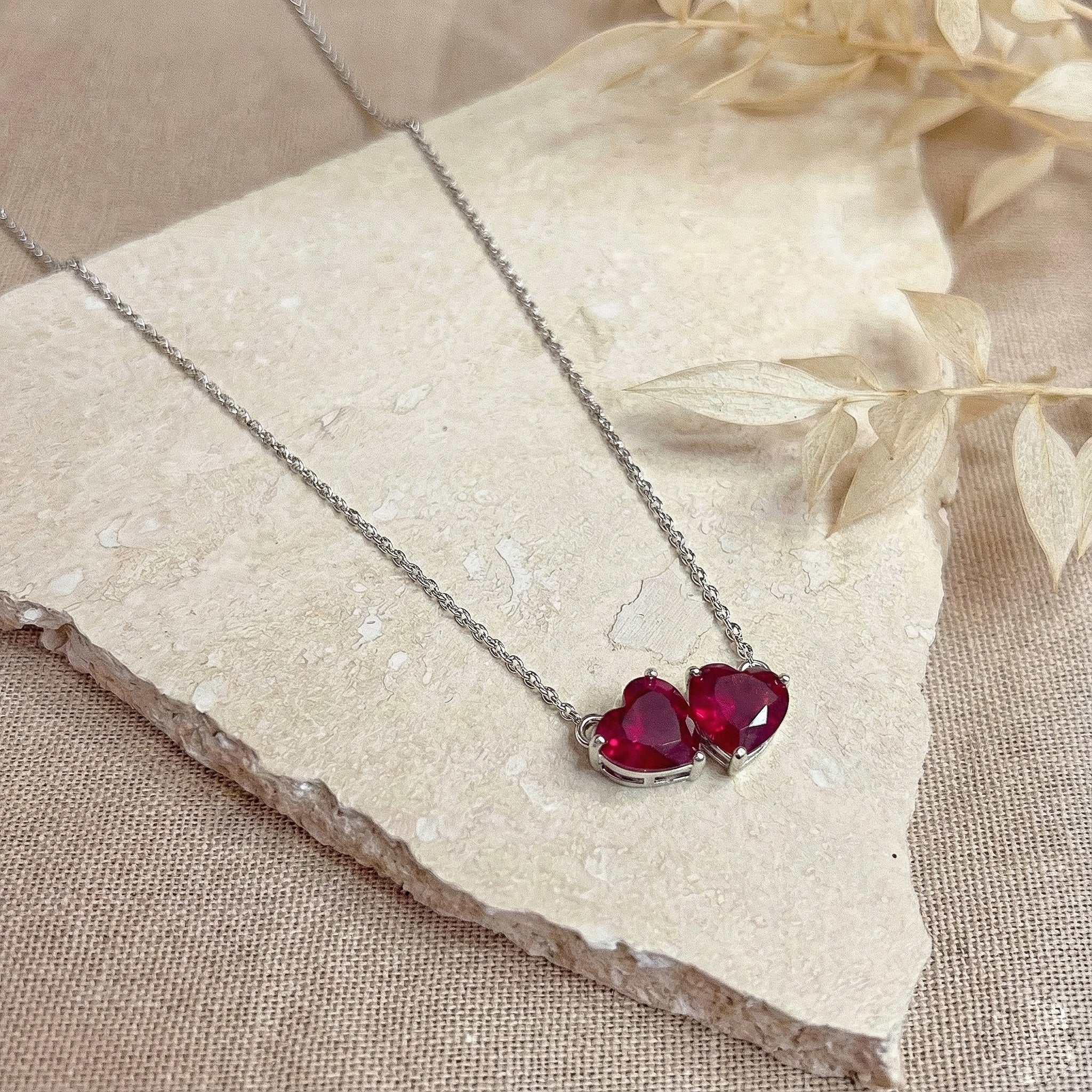 Ruby Double Heart Pendant Necklace in 925 Sterling Silver 5 MM 1.3ct