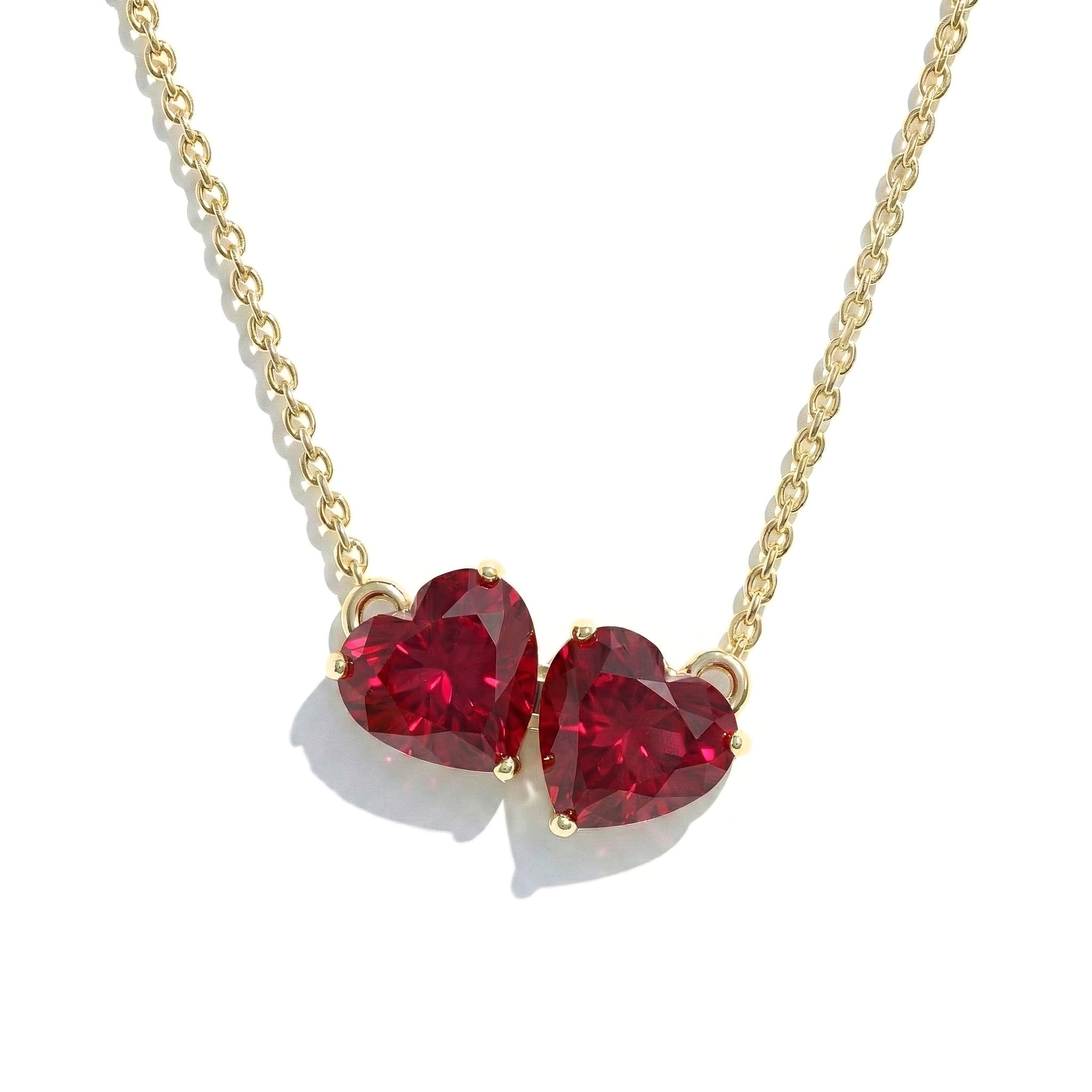 Ruby Double Heart Pendant Necklace in Yellow Gold Plated 5 MM 1.3ct