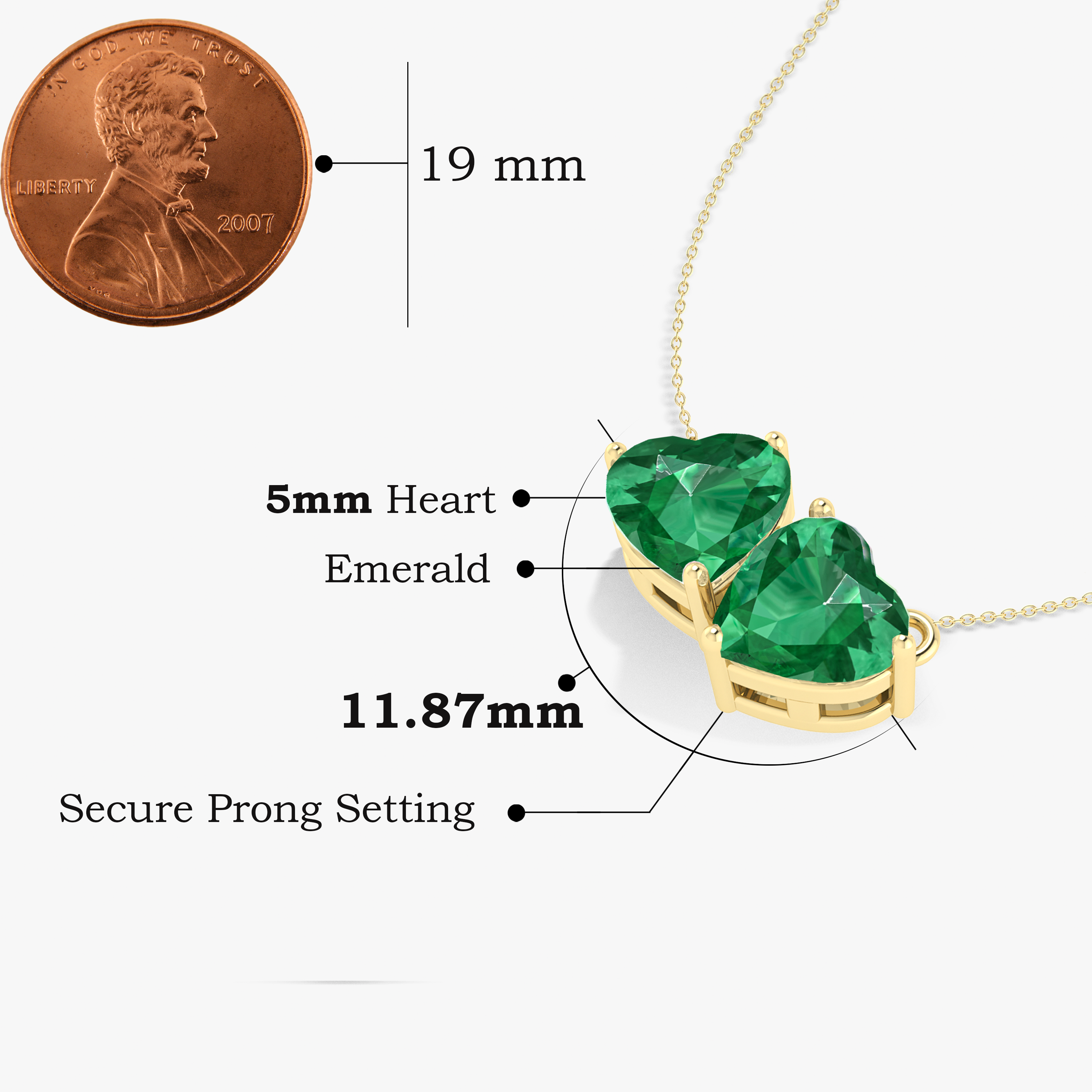 Green Emerald Gemstone Dual Heart Pendant