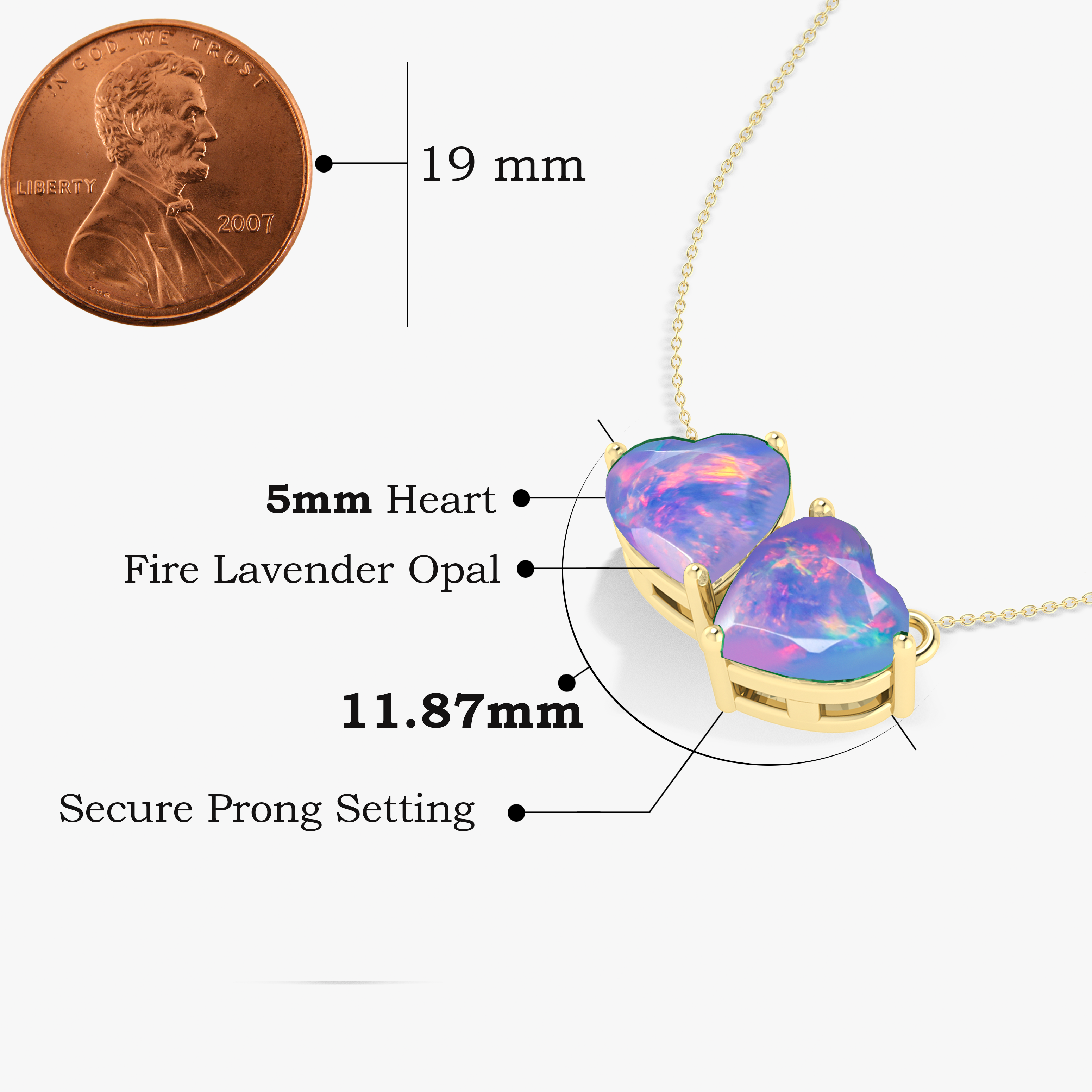 Multifire Lavender Opal Dual Heart Pendant