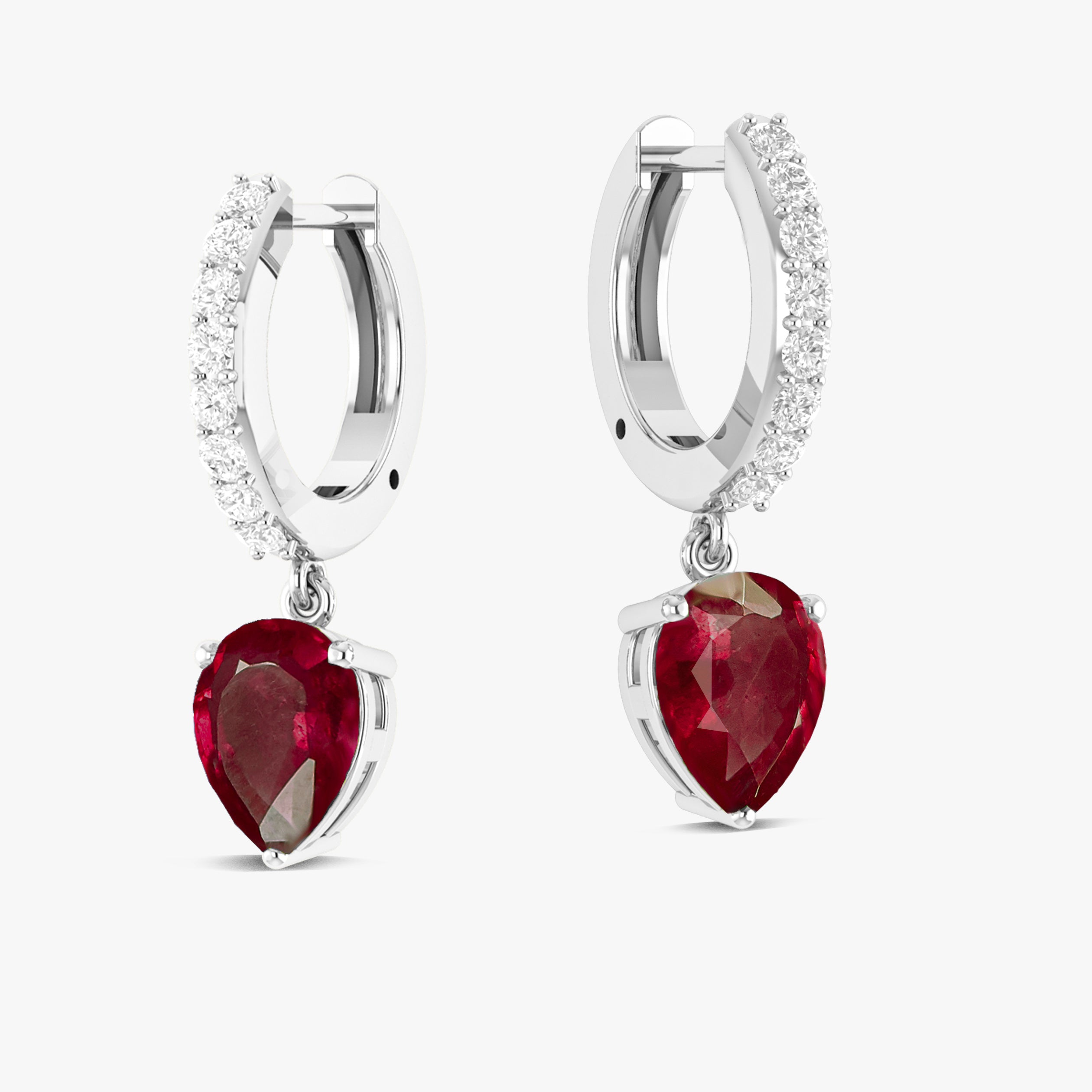 Red Ruby Pear Drop Hoop Earrings