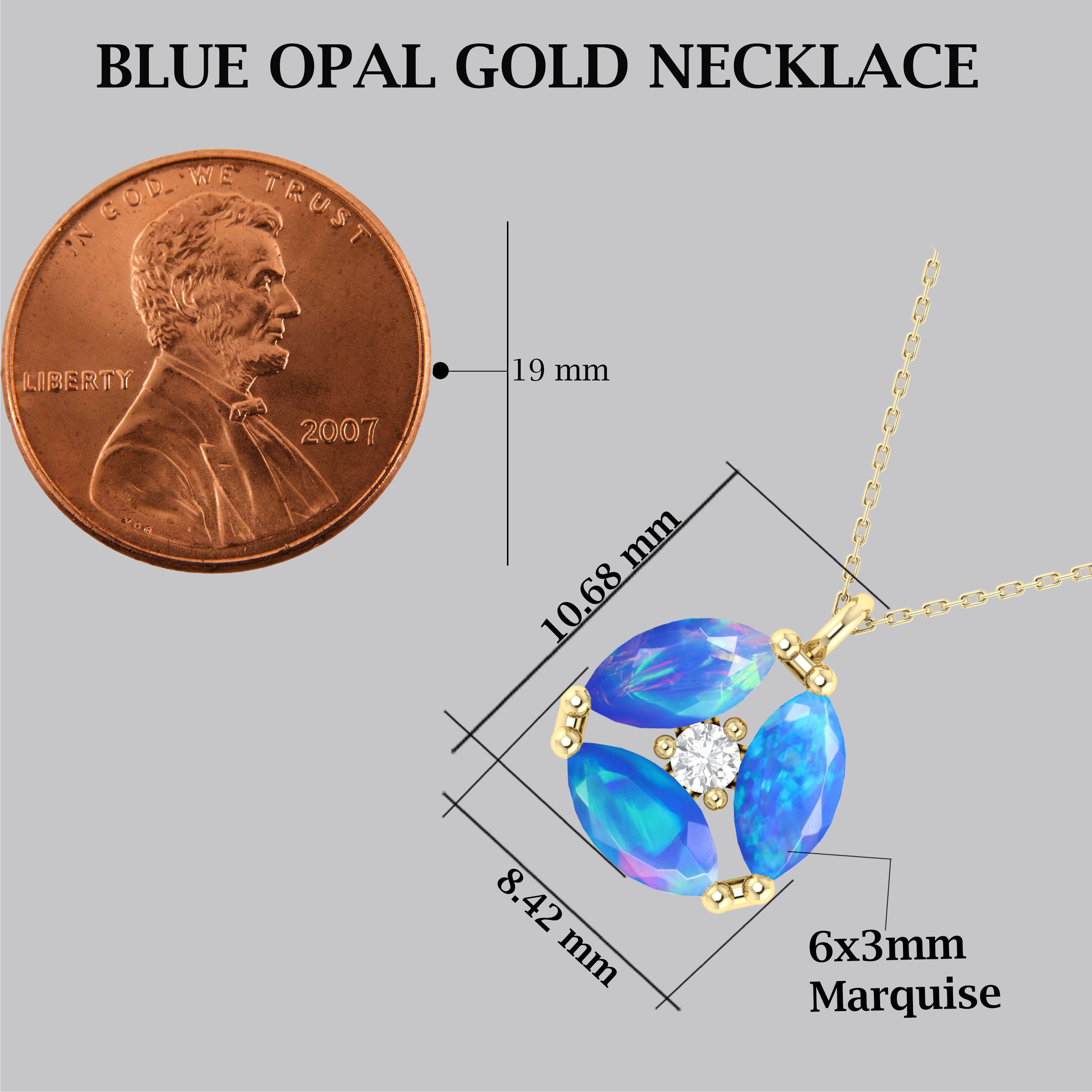 Fire Blue Opal Three Stone Round Pendant