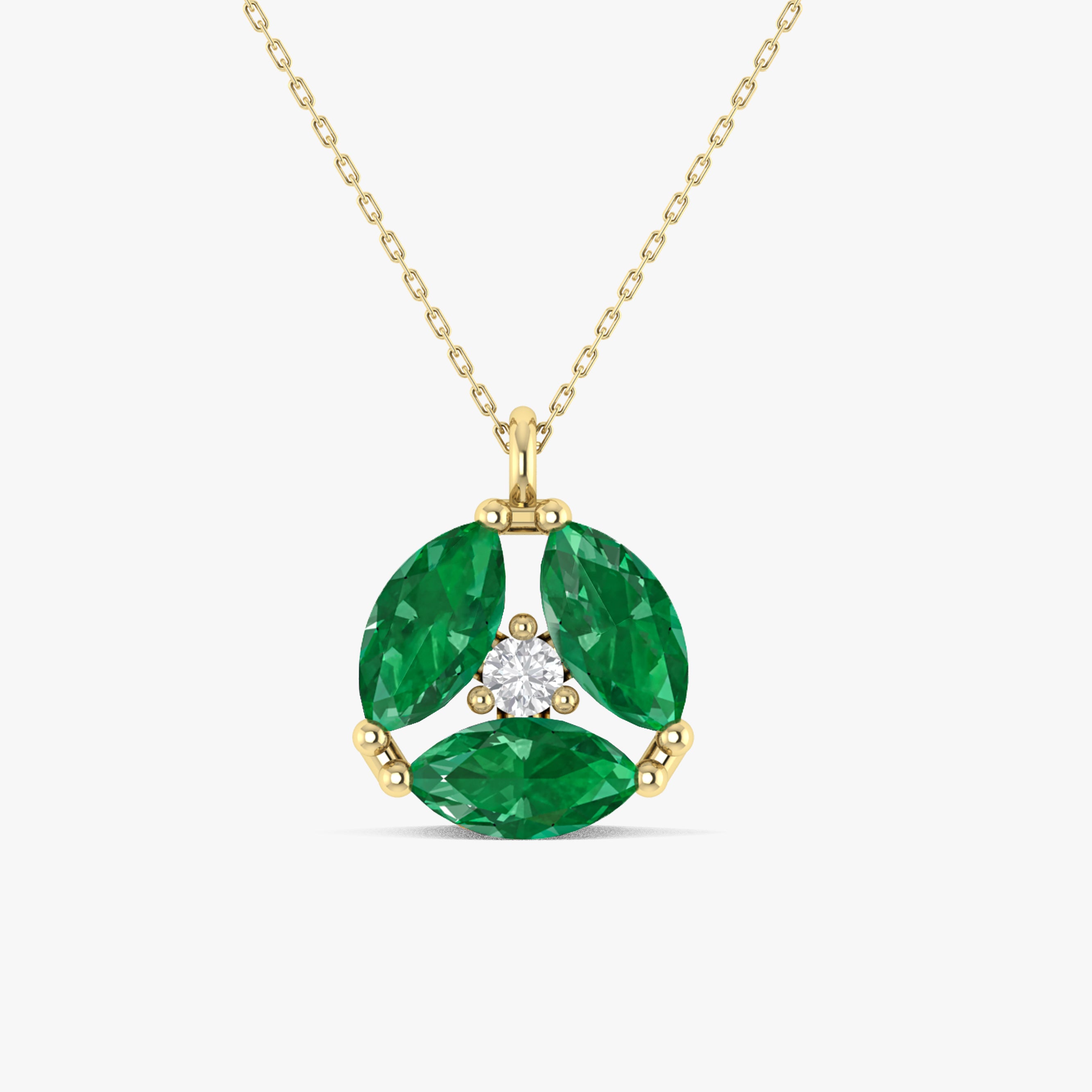 Green Emerald Three Stone Round Pendant