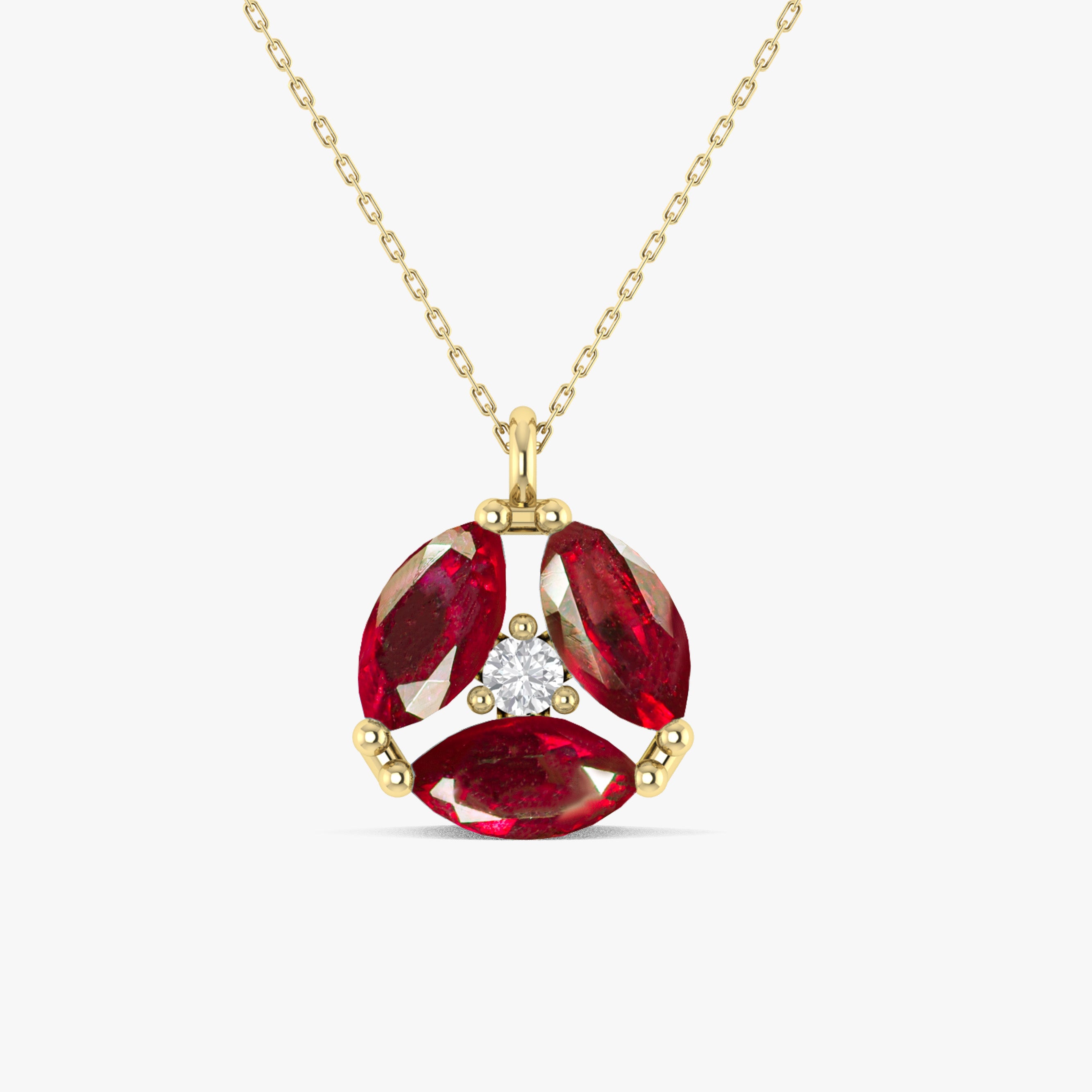 Genuine Red Ruby Three Stone Round Pendant