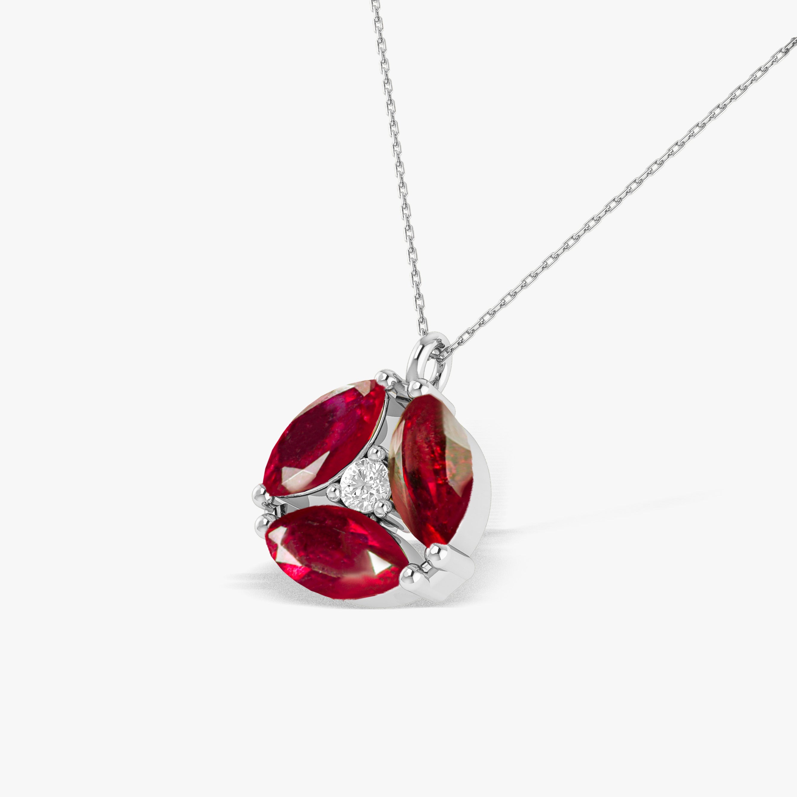 Genuine Red Ruby Three Stone Round Pendant
