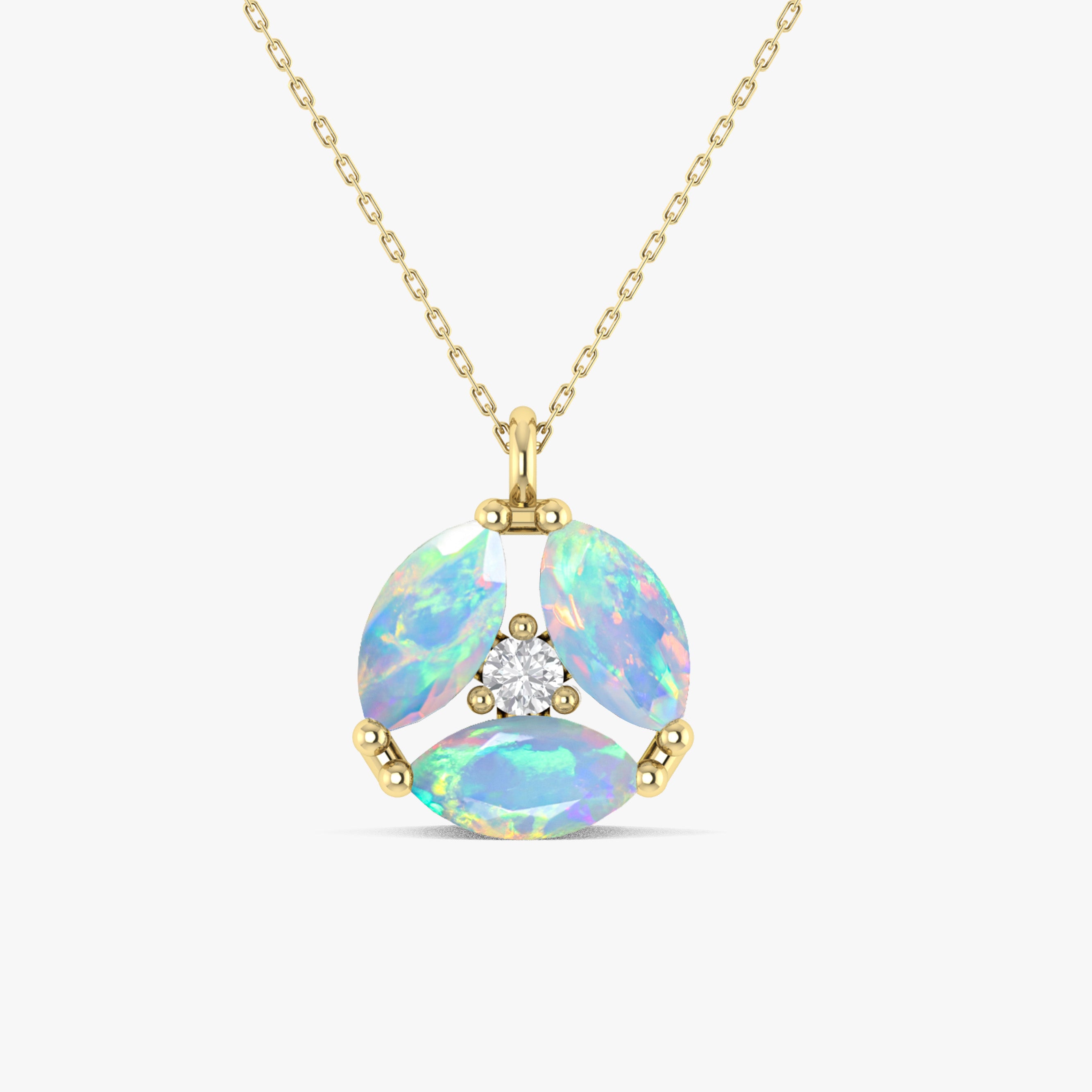 Fire White Opal Three Stone Round Pendant