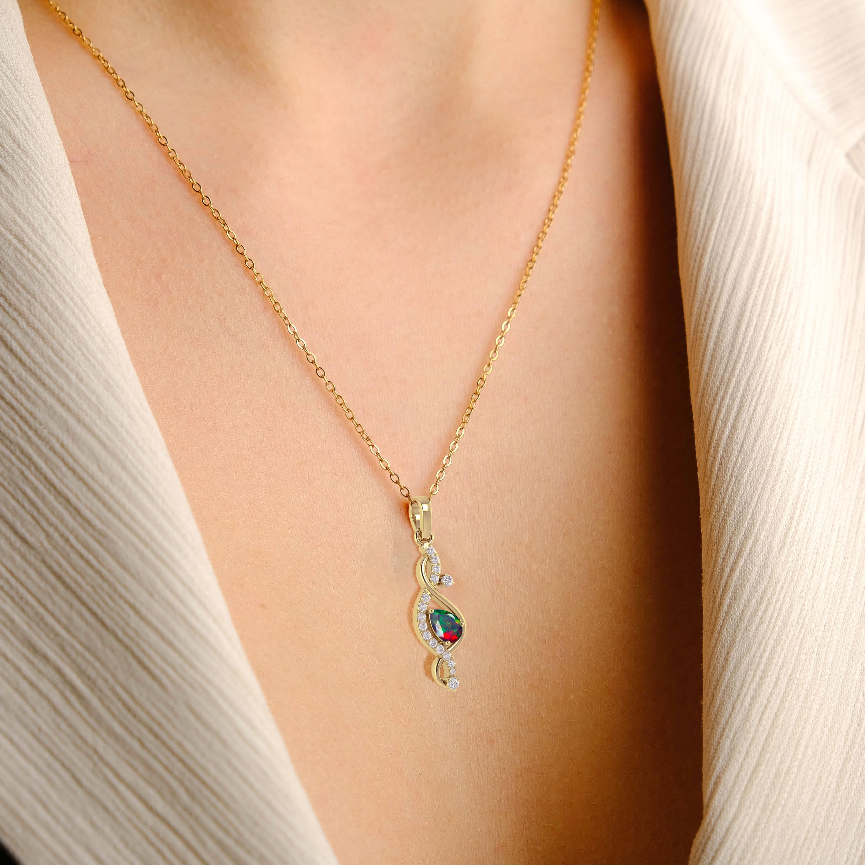 Pear Shape Natural Black Opal Designer Pendant Necklace
