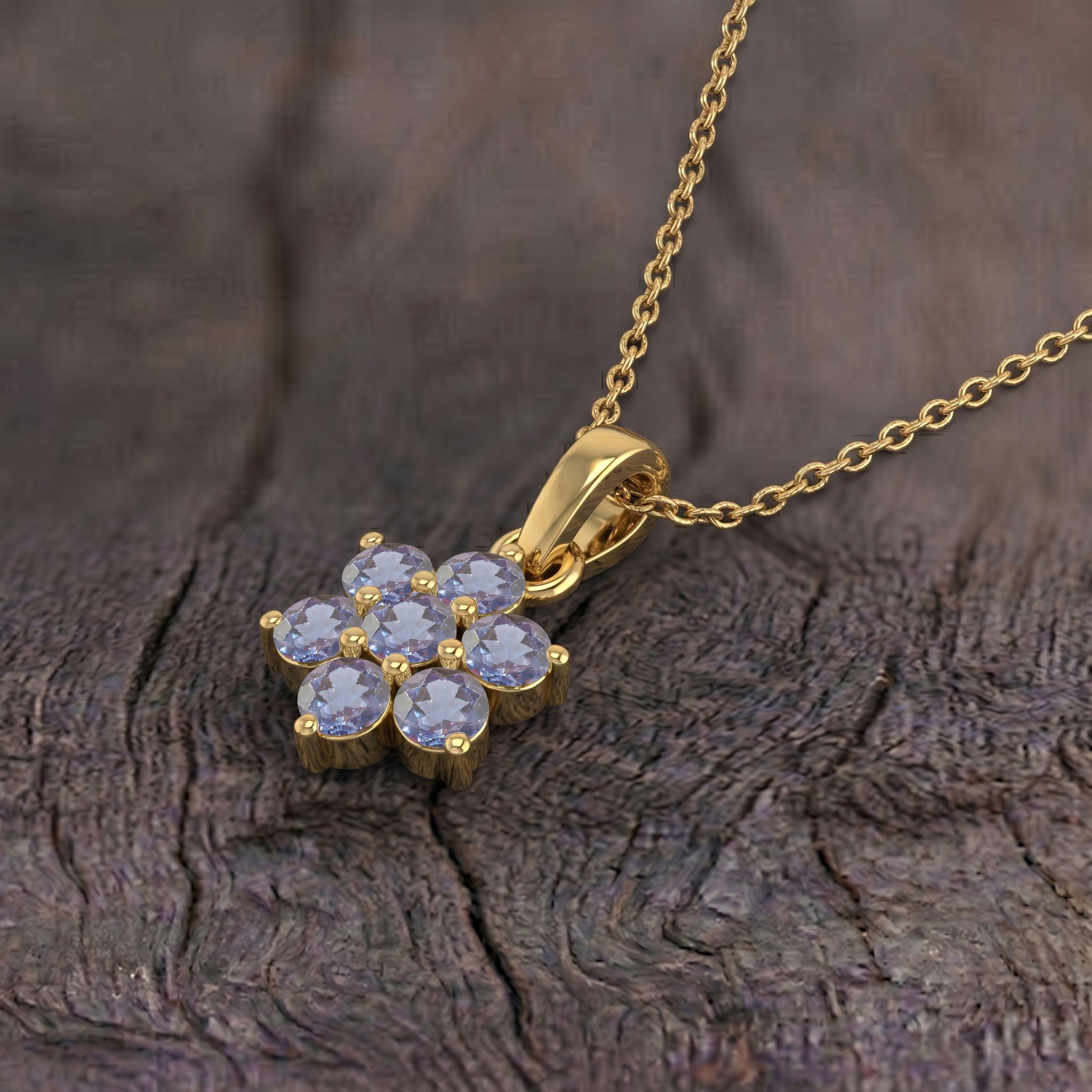 Luxury June birthstone Alexandrite pendant necklace with elegant floral cluster design.
