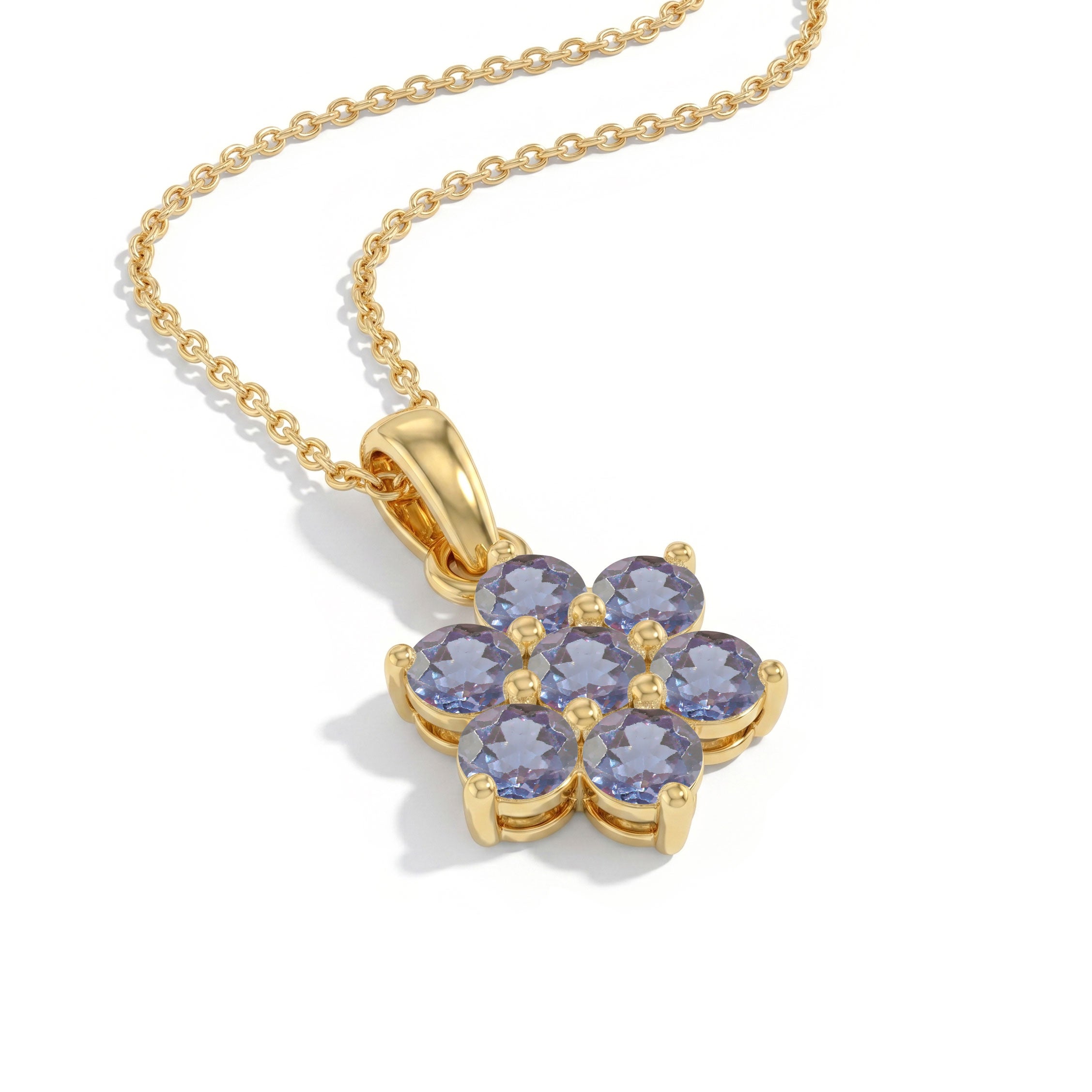 Sterling Silver Alexandrite floral necklace with adjustable 16 inch chain and 2 inch extender.
