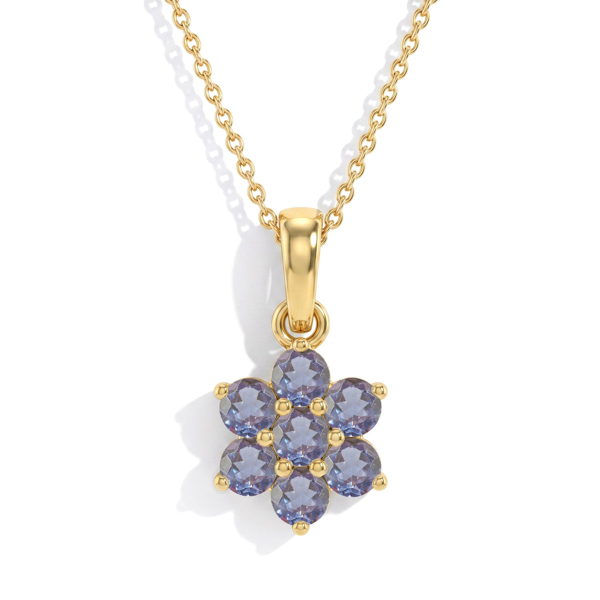 Yellow Gold Filled Alexandrite pendant necklace for women with timeless flower design