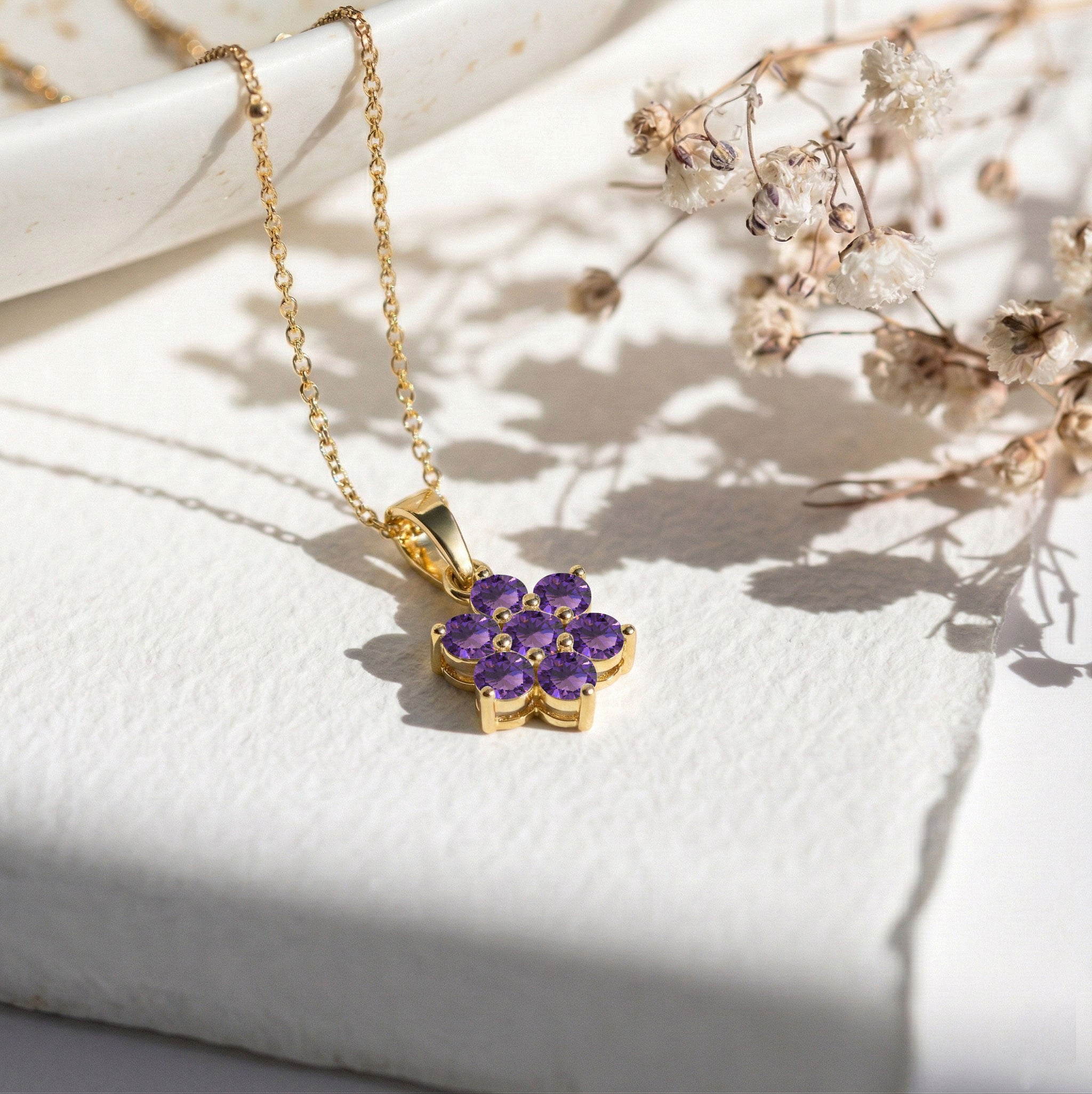 
Floral Amethyst pendant necklace showcasing brilliant February birthstone gemstones with natural sparkle
