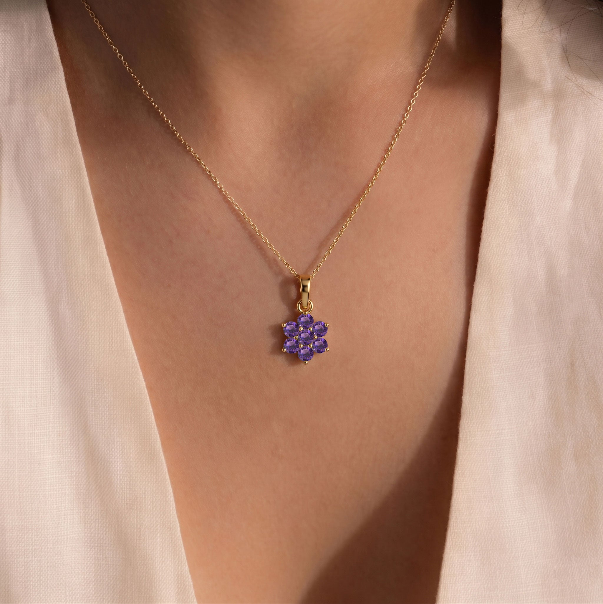 Sterling silver Amethyst flower pendant necklace designed for everyday elegance and special occasions