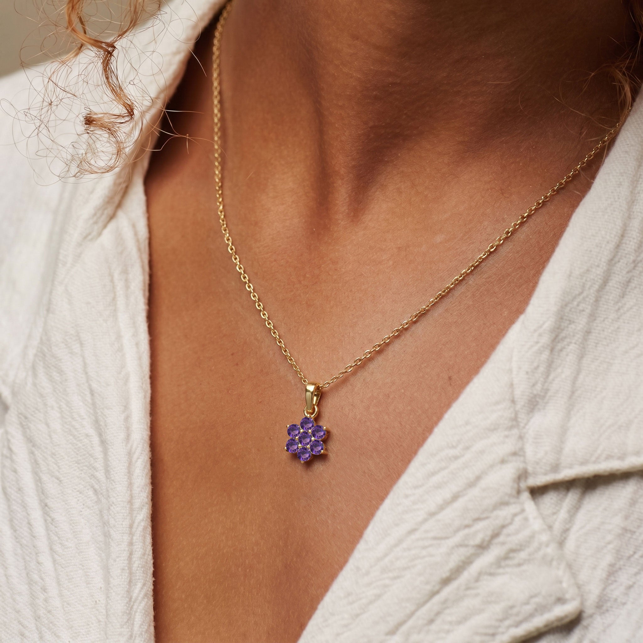 Handmade Amethyst pendant necklace inspired by nature with a timeless flower design