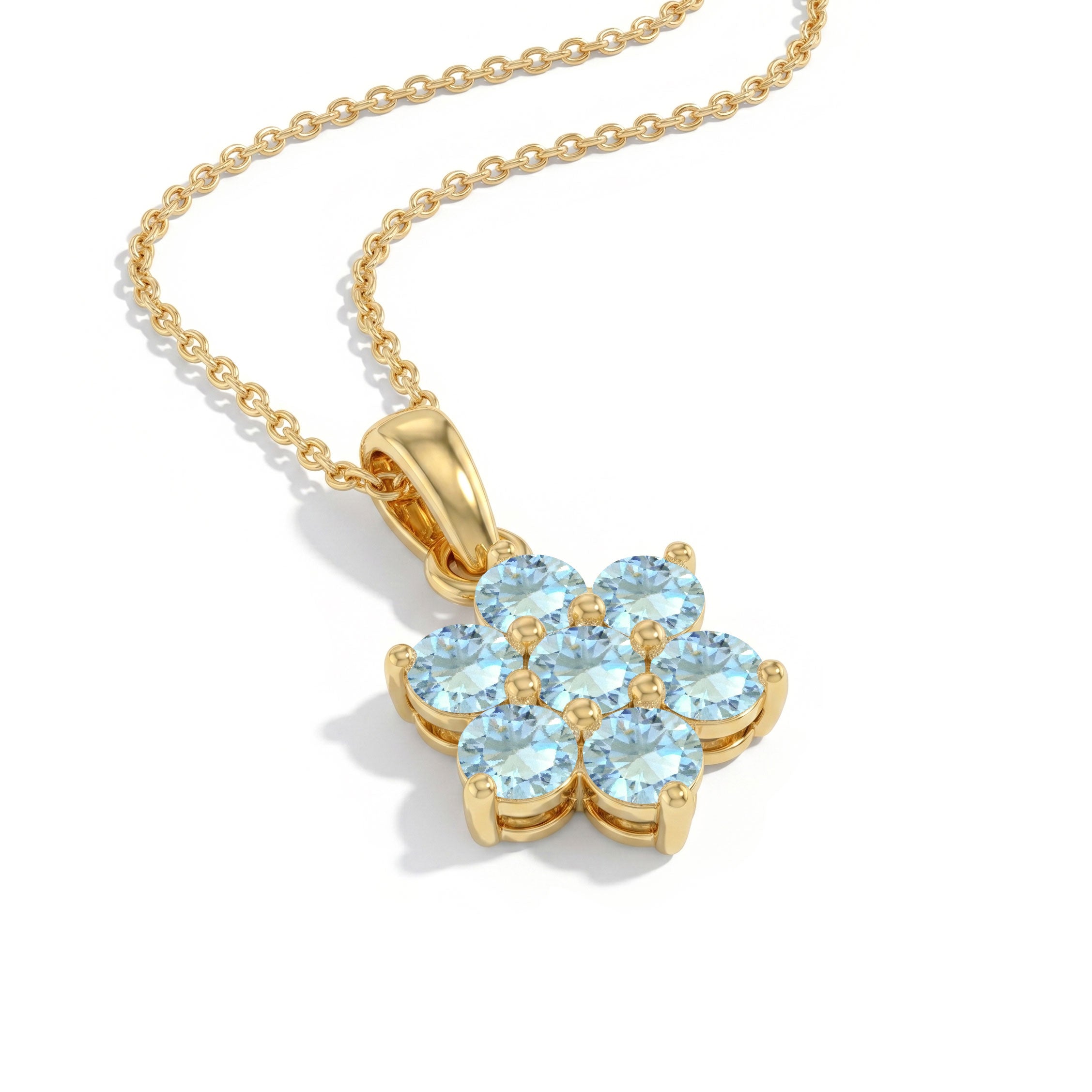 Yellow Gold Filled Aquamarine floral pendant with genuine blue gemstone design.