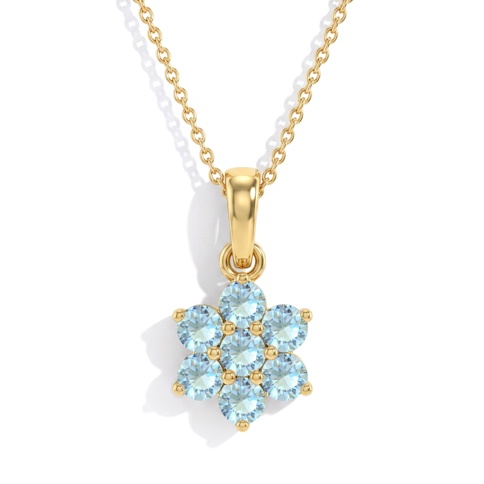 Sterling Silver Aquamarine flower necklace with 16 inch chain and 2 inch extender.
